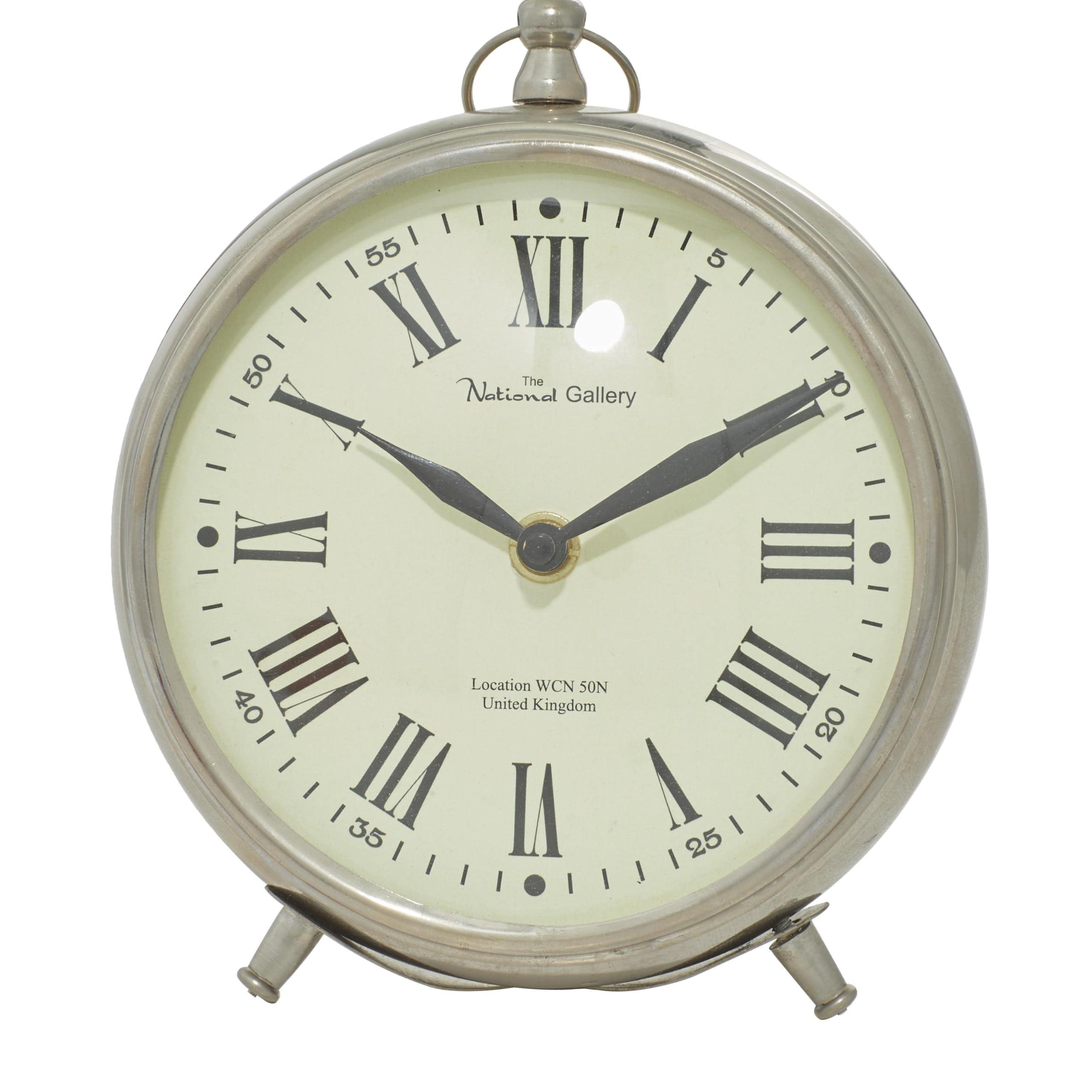 Deco 79 Deco 79 Stainless Steel Metal Decorative Clock Mantel Clock with Ring Top, Tabletop Clock 6\" x 3\" x 7\", Silver