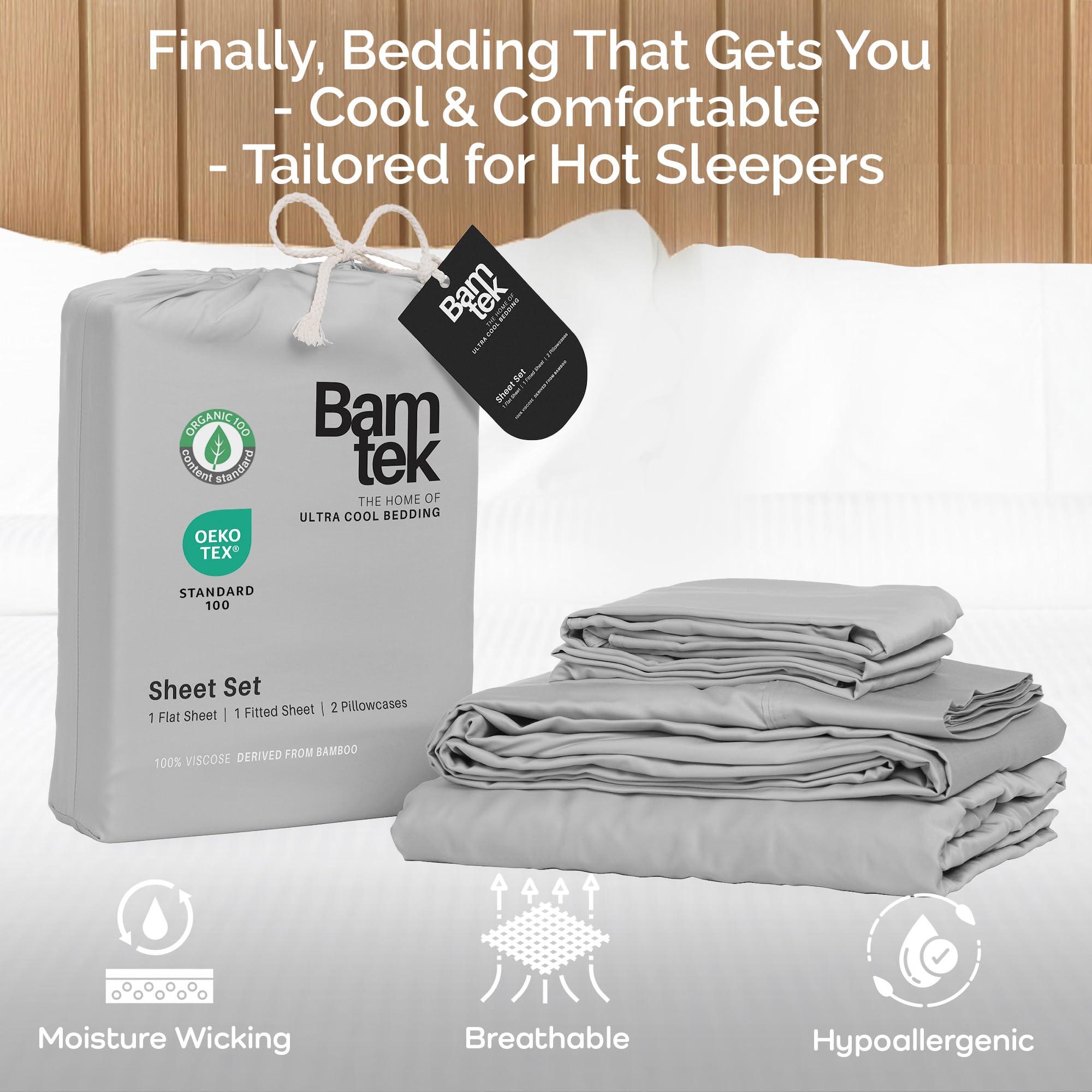 Bamtek Bamtek 100% Viscose from Bamboo Sheets California King Size, Super Soft Bedding Set, 4PC Cooling Sheets for Hot Sleepers, Vegan Silk Moisture Wicking, Organically Grown Bedsheet, Grey Mist (72x84x17)