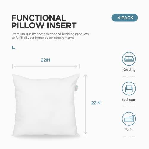 Acanva Acanva Throw Pillow Inserts, Euro Sham Form Stuffer with Premium Polyester Micro Fiber, Decorative for Bed, Couch and Sofa, White, 4 Count (Pack of 1)