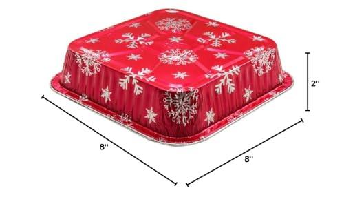 Durable Packaging Durable Packaging Disposable Aluminum Foil Red Holiday Cake Pan with Clear Dome Lid - 8 x 8 Inches - Perfect for Baking, Cooking - 9101X, 50 Count