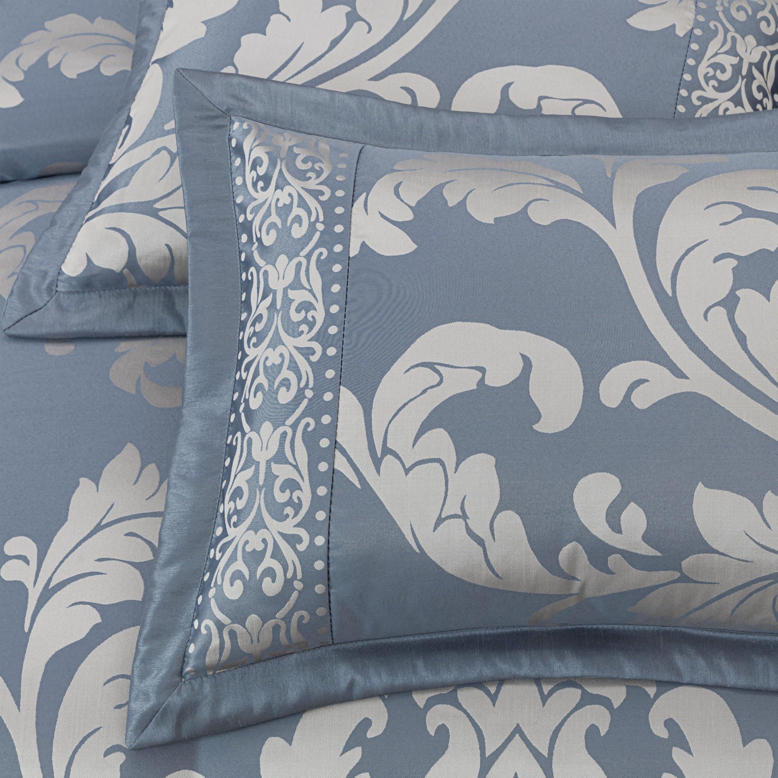 Chezmoi Collection Chezmoi Collection Royale 7-Piece Jacquard Floral Comforter Set, Oversized Queen, Grayish Blue/Gray