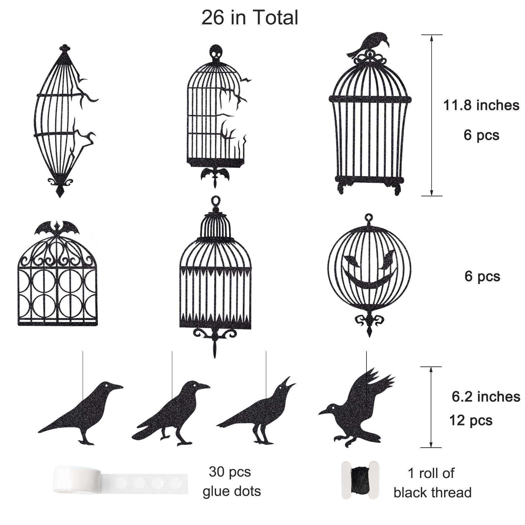 Cheerland Cheerland Crow & Cage Garland Black Gothic Decorations Indoor Raven Decor Horror Birthday Party Supplies Decor Black Crow Halloween Banner