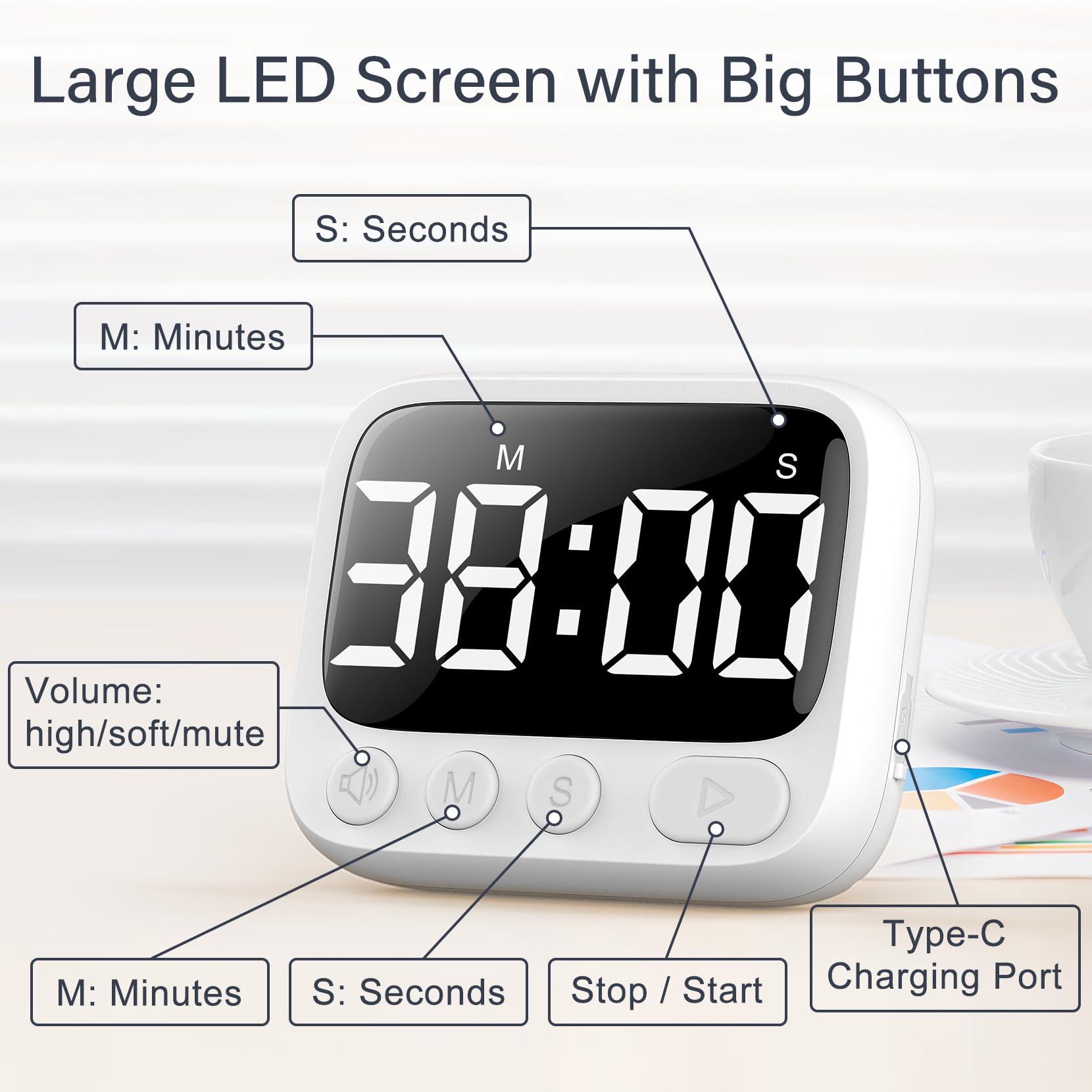 HAUKINIX HAUKINIX Shower Timer Waterproof Bathroom Timer Toilet Timer Digital Kitchen Timer for Wall Mount, Study Timer w/Foldable Stand, Countdown Timer Stopwatch w/Suction Cup for Swim, Rechargeable, White