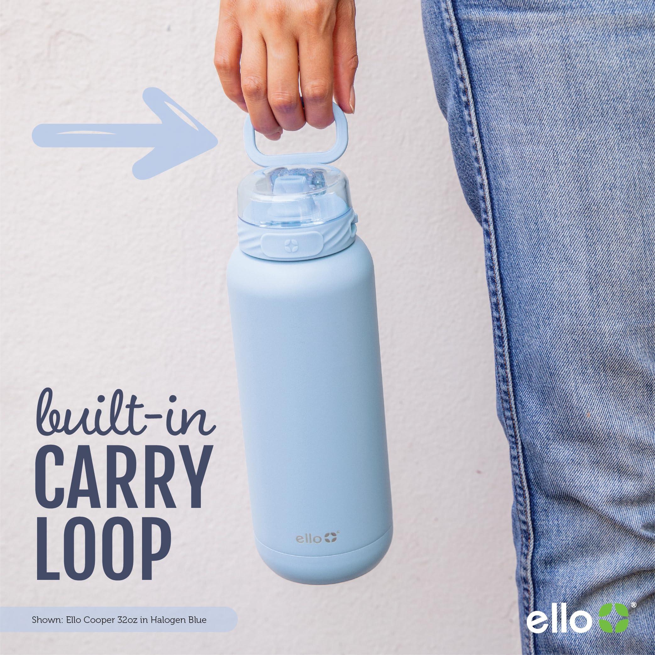 Ello Ello Cooper 40oz Stainless Steel Water Bottle with Straw and Carry Handle, Double Walled and Vacuum Insulated Metal, Leak Proof Locking Lid with Soft Silicone Spout, Reusable, BPA Free, Black