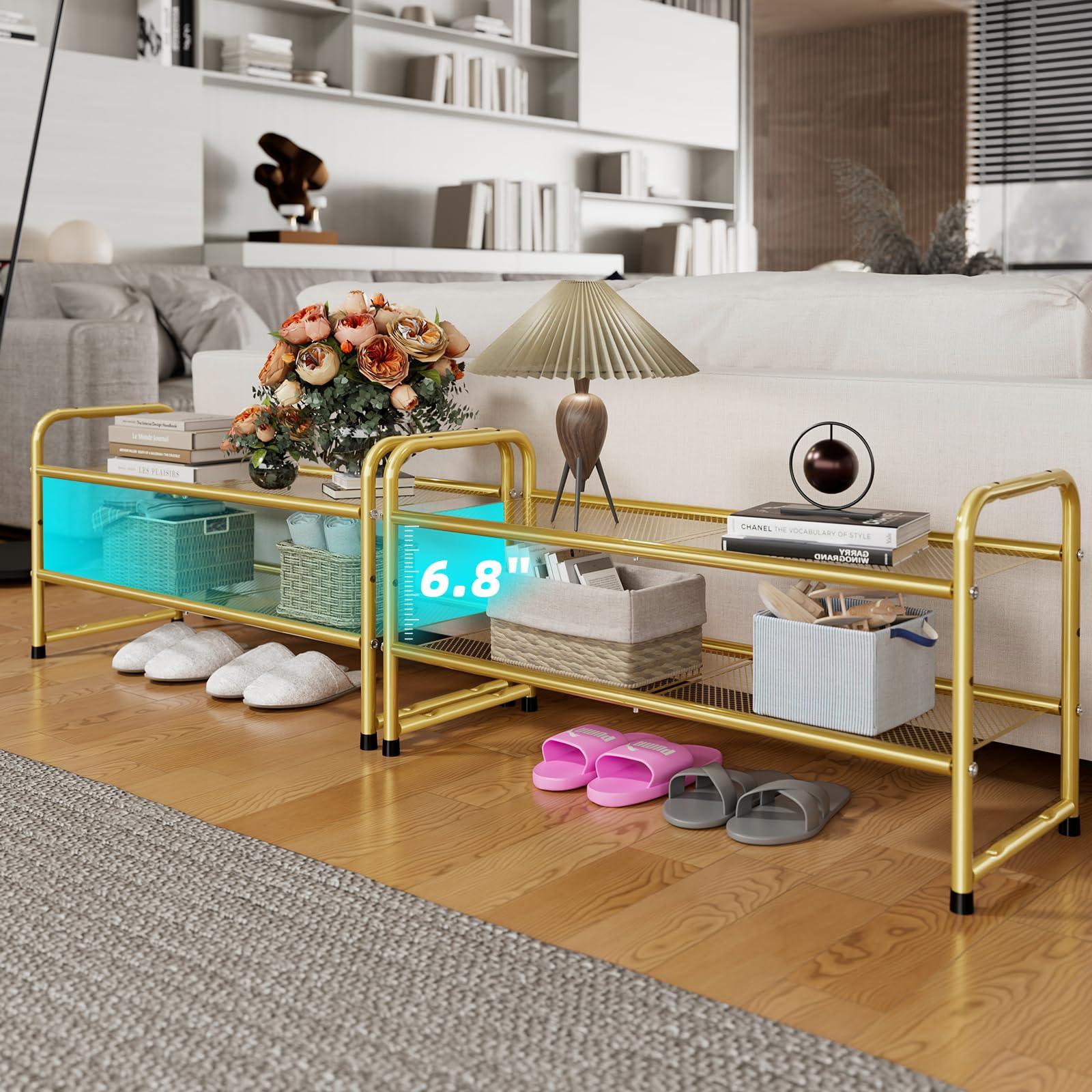 SUFAUY SUFAUY Shoe Rack for Closet, 32 inch Metal Shoe Rack Organizer Heavy Duty, 2 Tier Mesh for Shoes, Gold