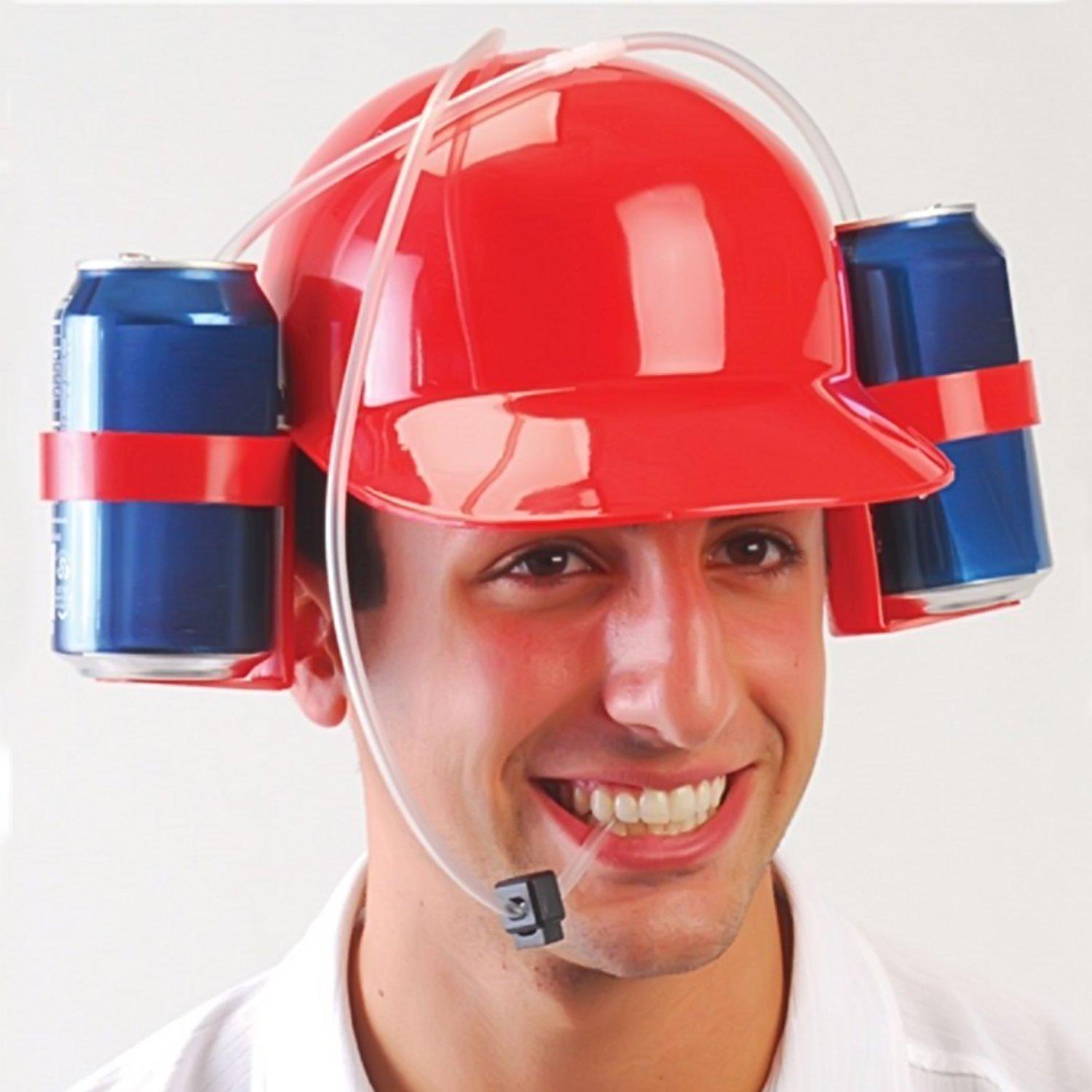 Novelty Place NOVELTY PLACE Drinking Helmet - Can Holder Drinker Hat Cap with Straw for Beer and Soda - Party Fun - Red