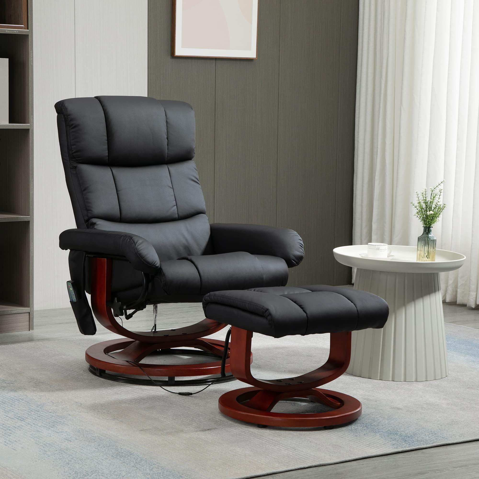 HOMCOM HOMCOM Massage Recliner Chair with Ottoman, Swivel Recliner and Footrest, Faux Leather Reclining Chair with Remote Control and Side Pocket, Black