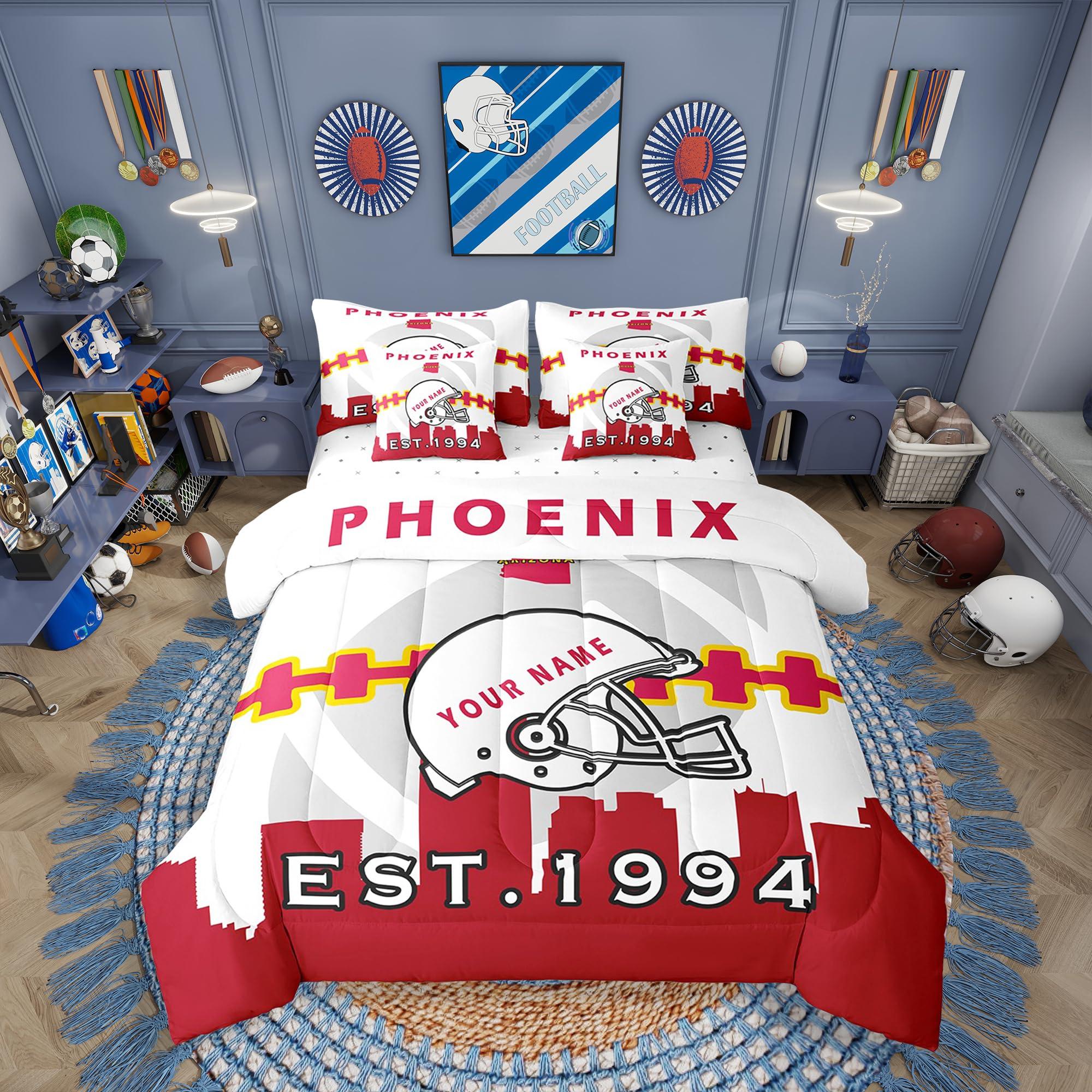 Erosebridal Erosebridal 7 Pcs Comforter Set Full Size,Customized Kids Football Bed in a Bag with Flat Sheet and Fitted Sheet for Kids and Adults,Football City Bedding Set with Pillowcase and Sham(Phoenix)