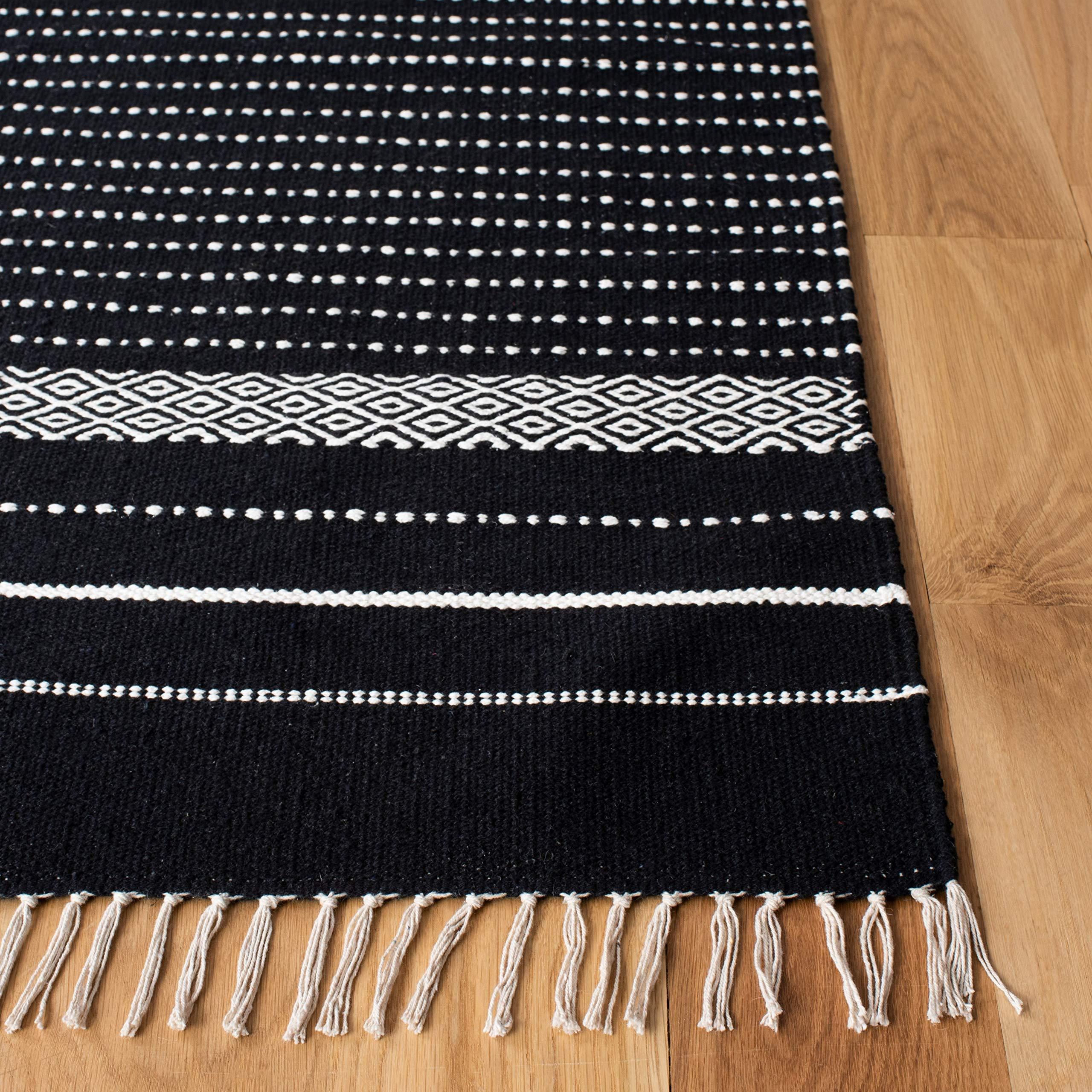 Safavieh SAFAVIEH Kilim Collection Area Rug - 6' x 9', Black & Ivory, Handmade Flat Weave Cotton, Ideal for High Traffic Areas in Living Room, Bedroom (KLM706Z)