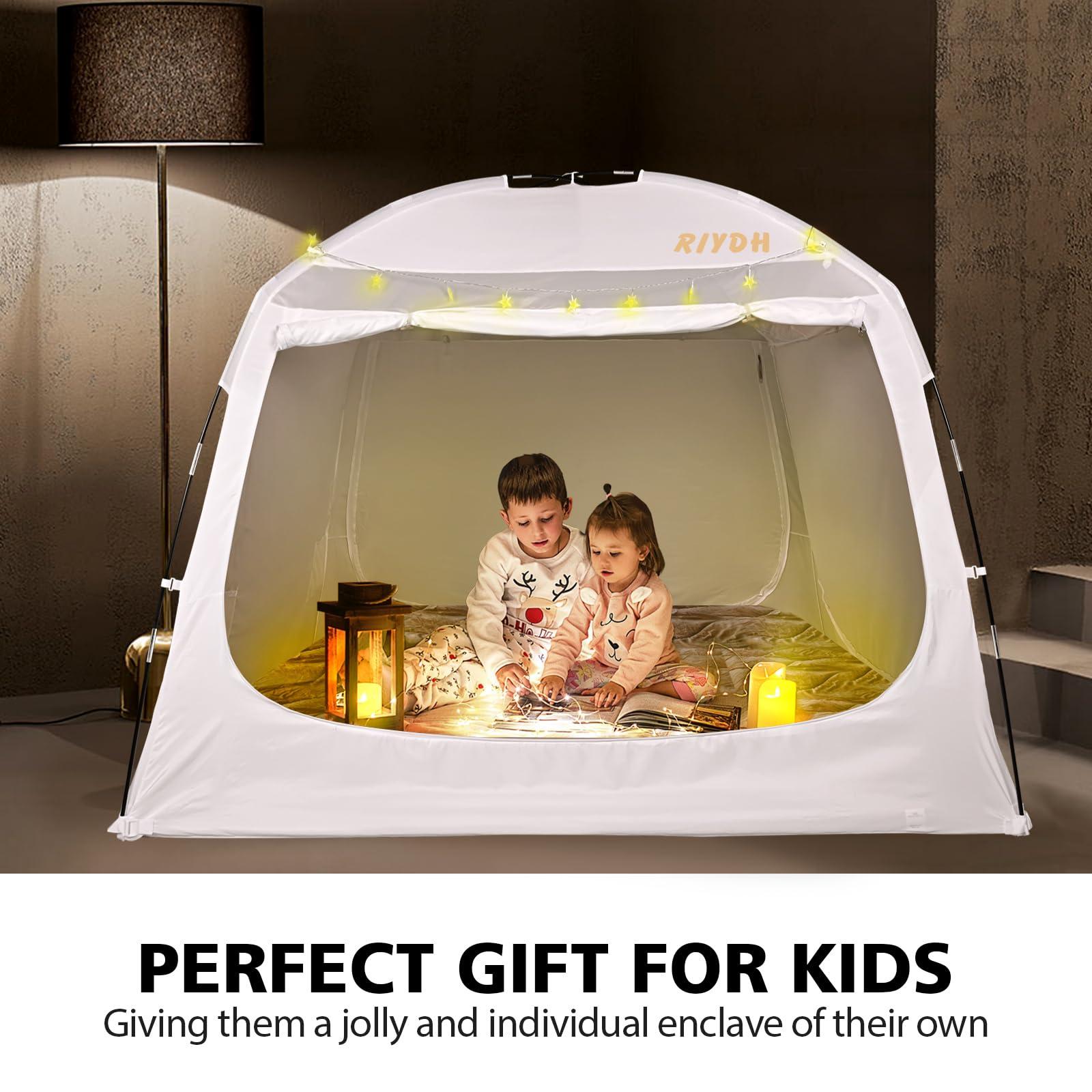 RIYDH RIYDH Bed Tent Bed Canopy Queen Size for Adult and Kids - Portable Sleeping Tents Indoor Dream Tents 70% Blackout with String Light 3 Doors Breathable Privacy Space Tents