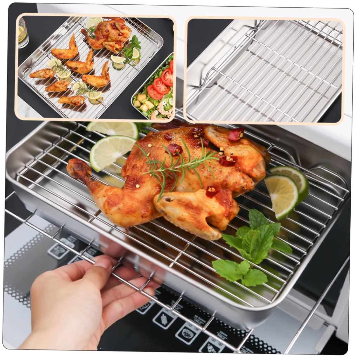 DECHOUS DECHOUS Stainless Steel Deep Broiler Pan for Oven Bread Baking Pan Net Rack Multifunctional Baking Tray Easy Clean Dishwasher Safe