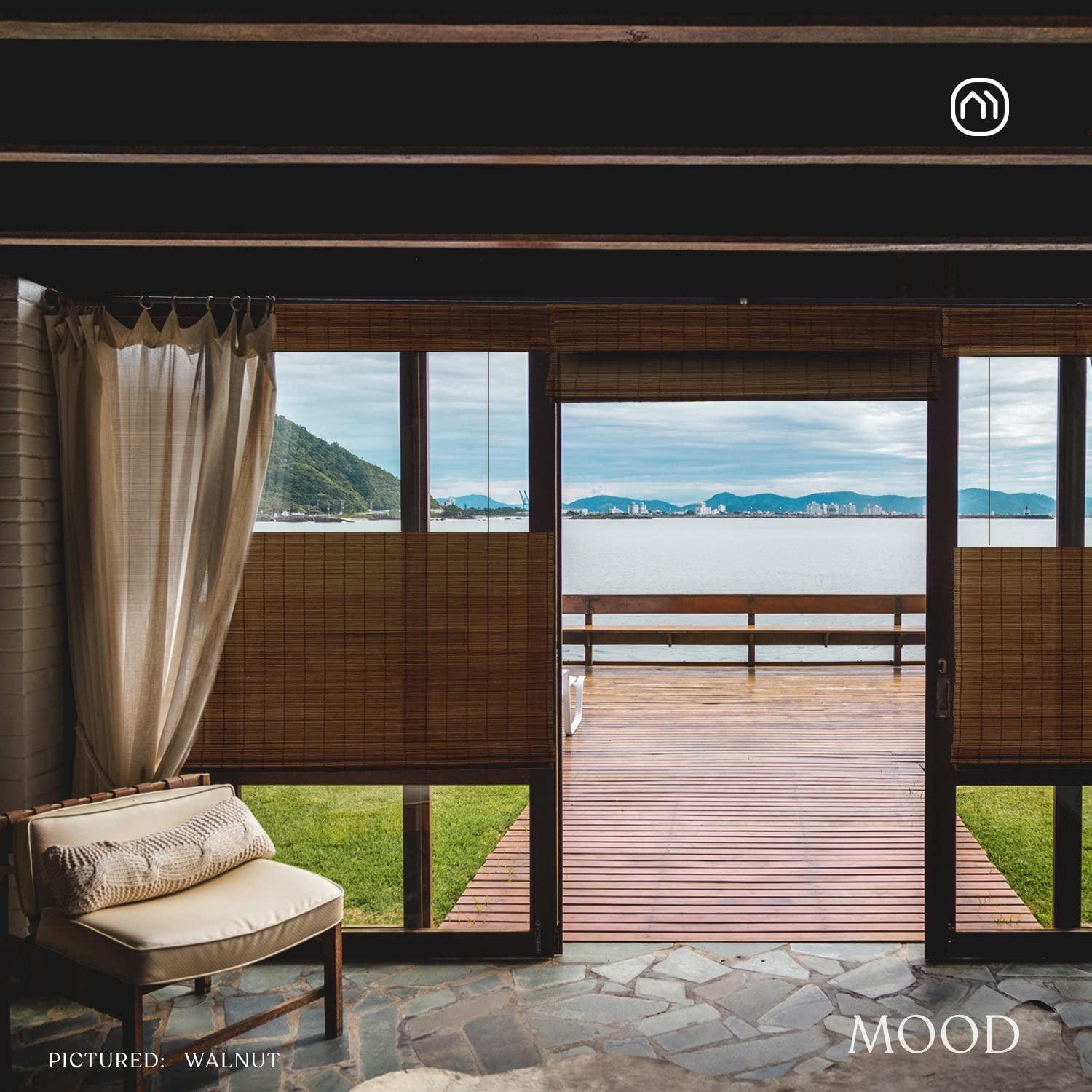 Mood MOOD Custom Bamboo Shades | Rustic | Top Down Bottom Up Cordless | Bamboo Roman Shades for Windows and Doors (Natural Woven) | Rustic Walnut (Great Privacy) | 25.5" W x 60" H