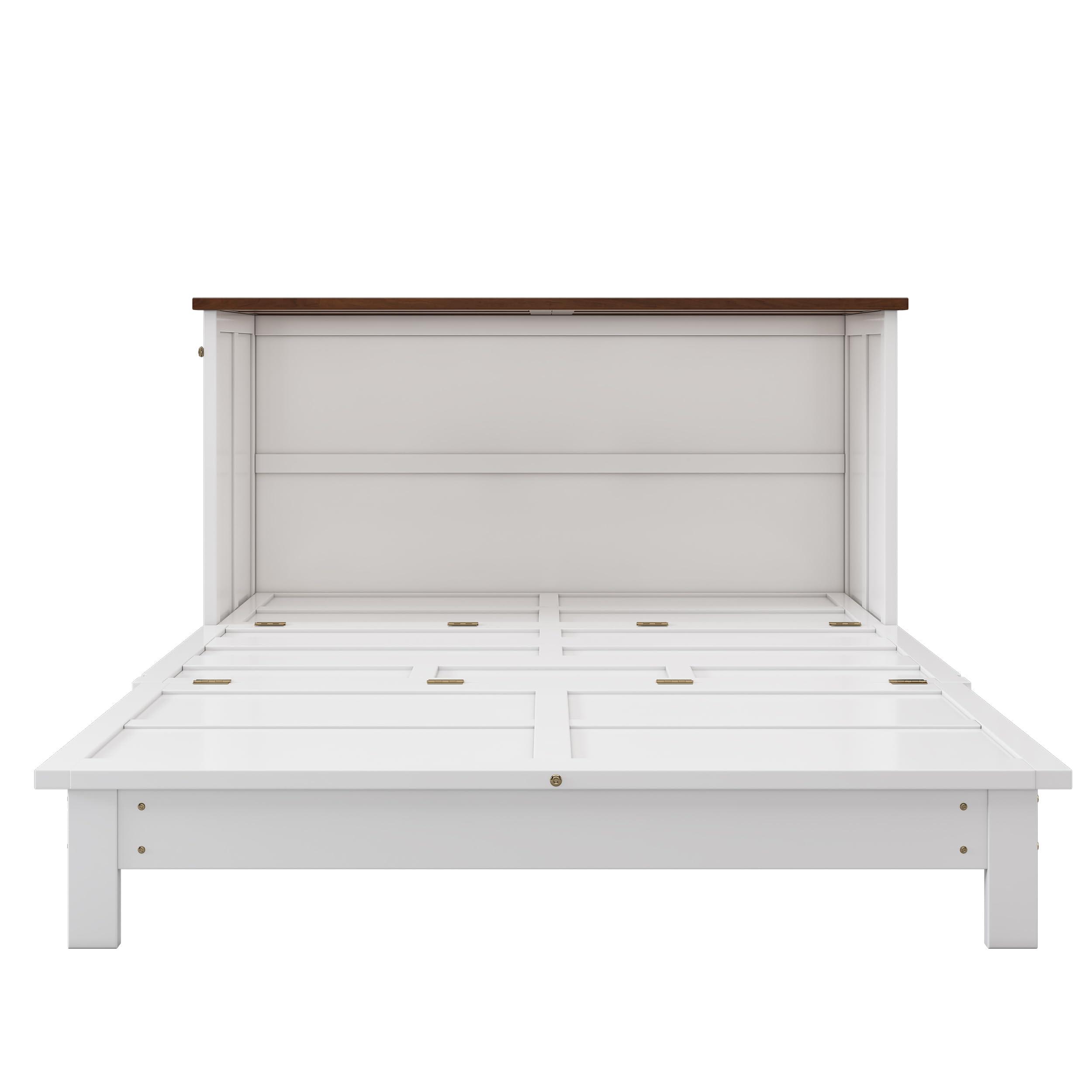 Harper & Bright Designs Harper & Bright Designs Full Size Murphy Bed, Wooden Full Murphy Bed Frame with Charging Station and Large Storage Drawer for Home Office/Small Room, White+Walnut