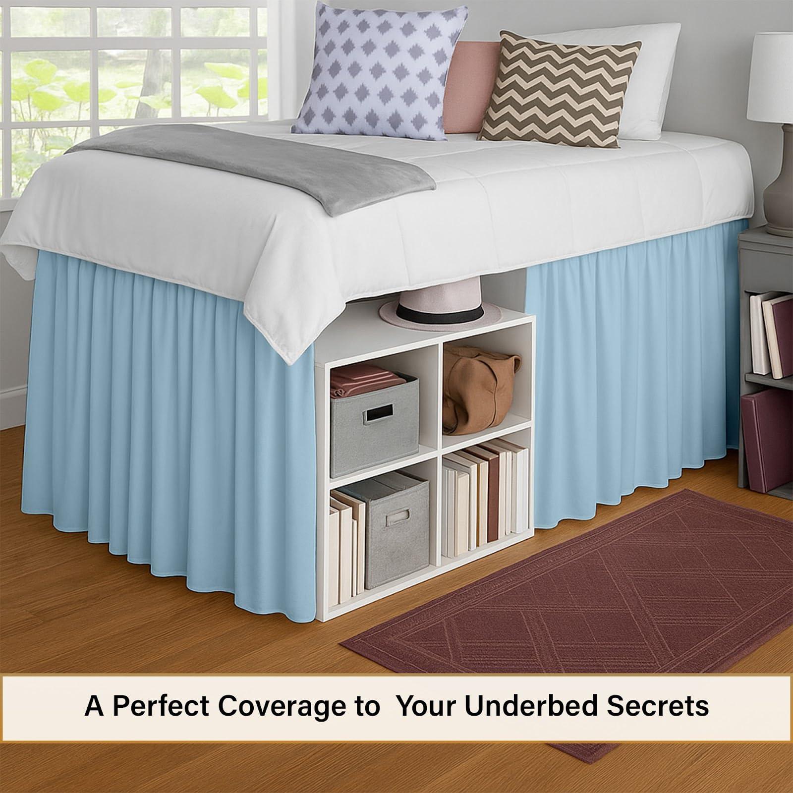 Olivialinen Dorm Room Bed Skirt - College Dorm Bed Skirt - Extra Long Bed Skirts for Dorm Rooms - Elegant Design Brushed Microfiber- Long Bed Skirt Dorm (Light Blue Solid, Twin XL/46 Drop)