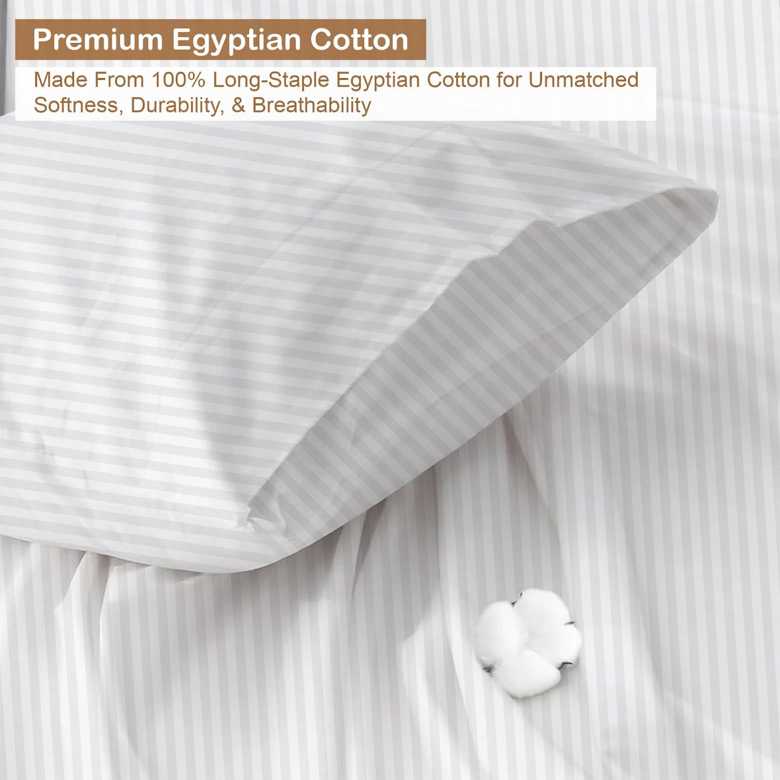 ARlinen Waterbed Sheets Super Single Size 600 Thread Count 100% Cotton 15 Inches -Deep Pockets- Attached Waterbed Sheet Set- 4 Piece - Hotel Luxury Bed - Extra Soft -White Stripe Bed Sheets -Super Single