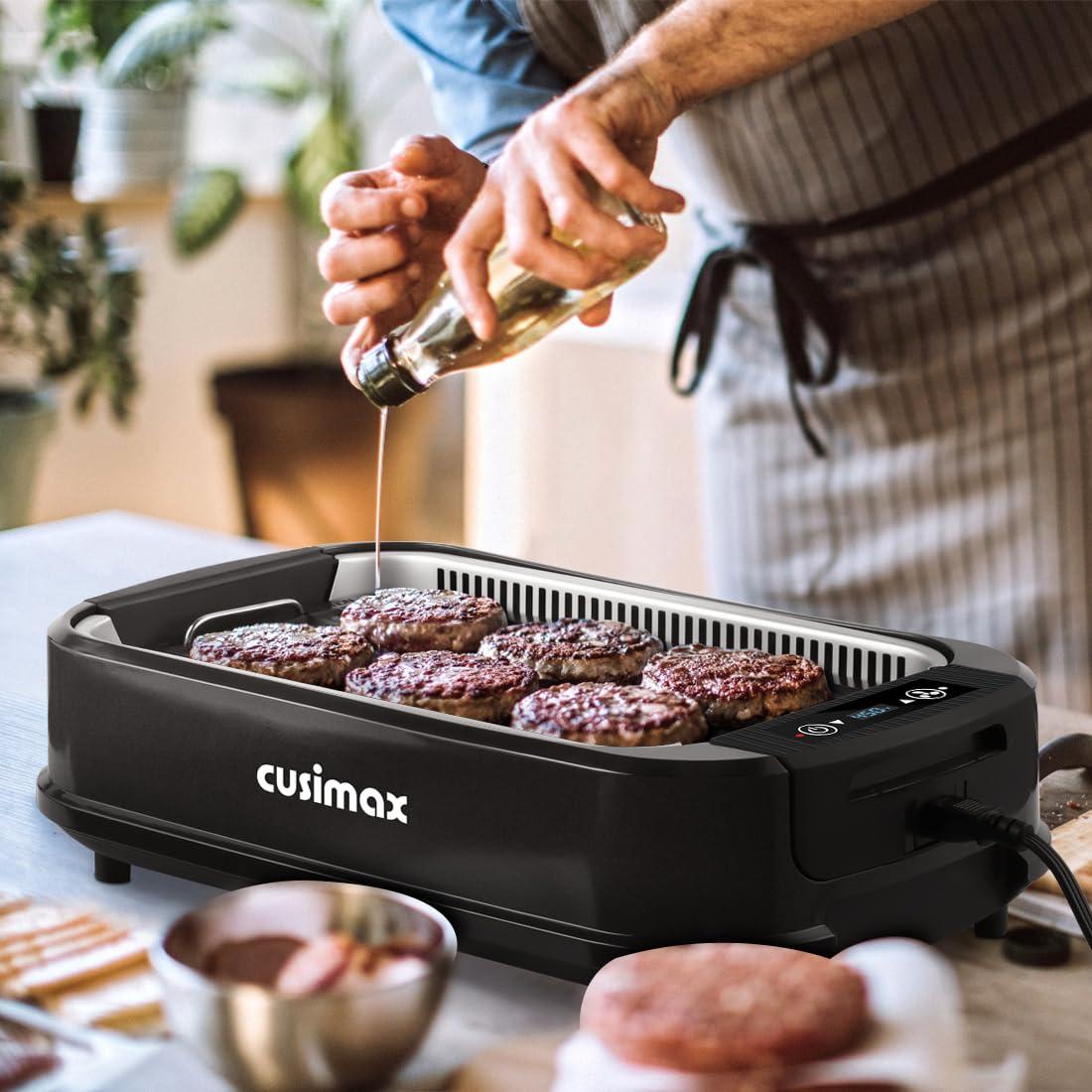 CUSIMAX Smokeless Grill Indoor, CUSIMAX Electric Grill, 1500W Grill Portable Korean BBQ Grill with LED Smart Display & Tempered Glass Lid, Non-stick Removable Grill Plate, Dishwasher Safe, Black