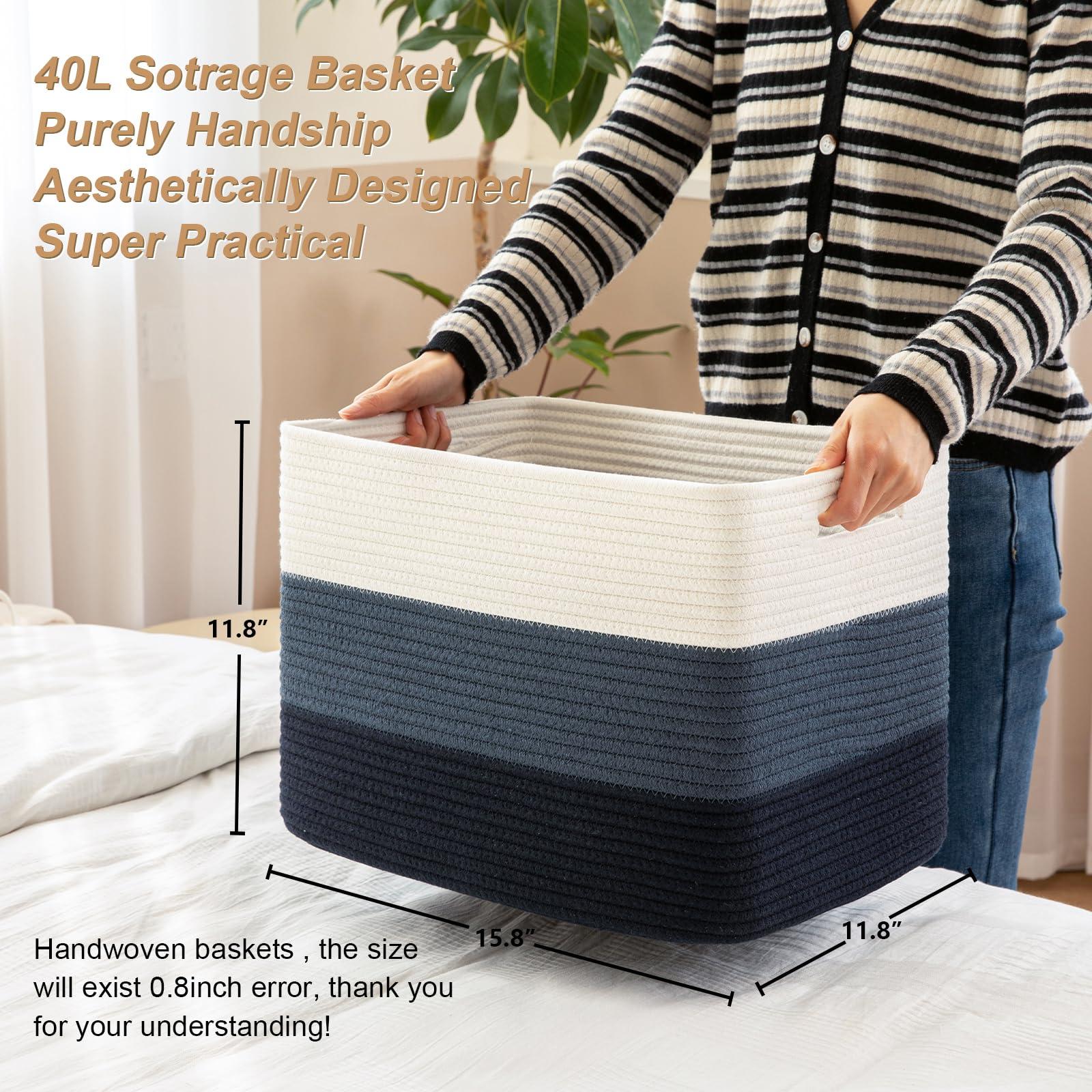 SIXDOVE Storage Baskets for Organizing, 2 Pack Woven Basket for Storage, Rectangle Baskets for Shelves Closet Organizers, Toy Basket for Nursery Storage Living Room, Laundry Room, Bedroom, Gradient Blue