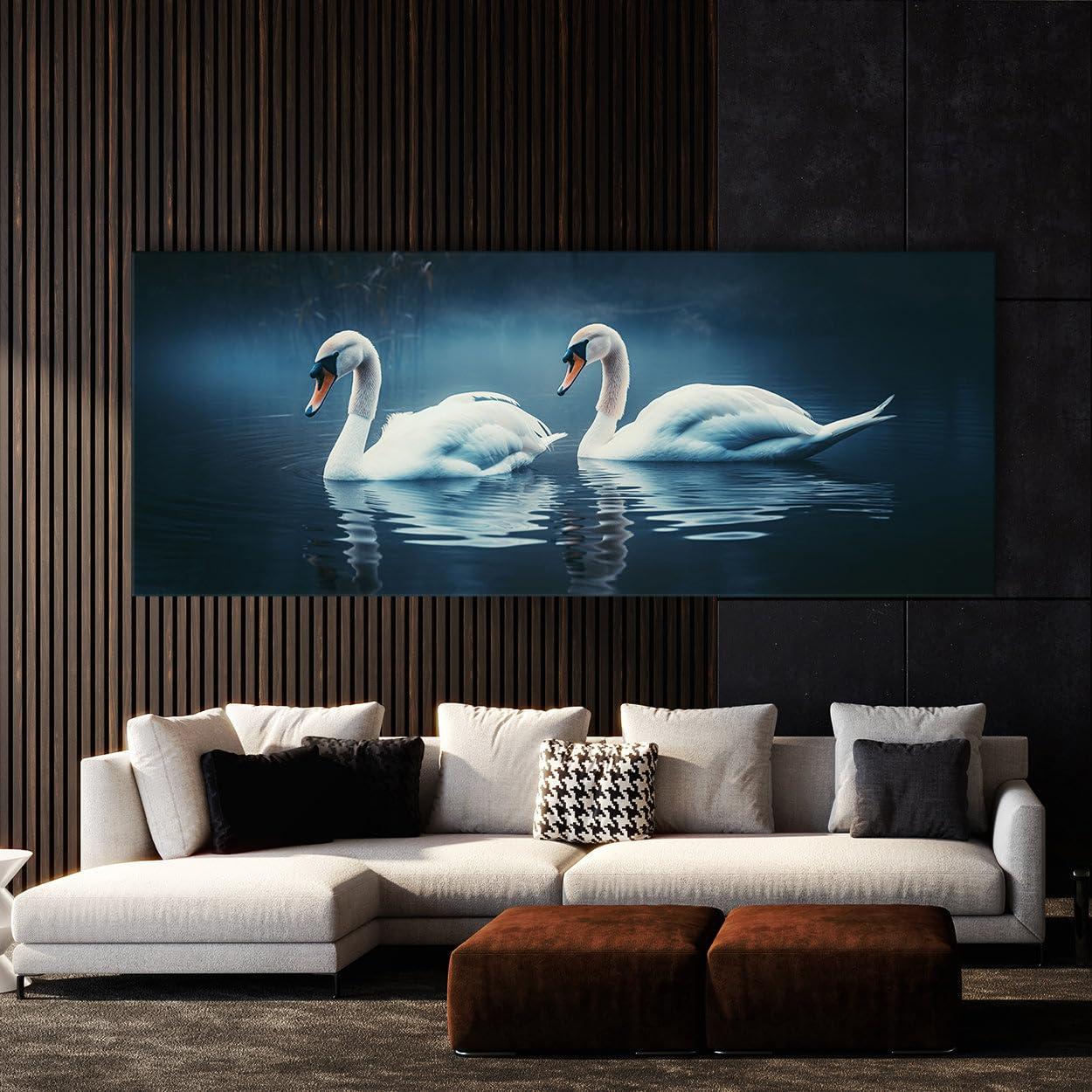 Sense Canvas Sense Canvas Animal Swans Landscape 97 Canvas Art - Home Decor Wall Art Print Poster Painting Small 20x8 / 0.75\"