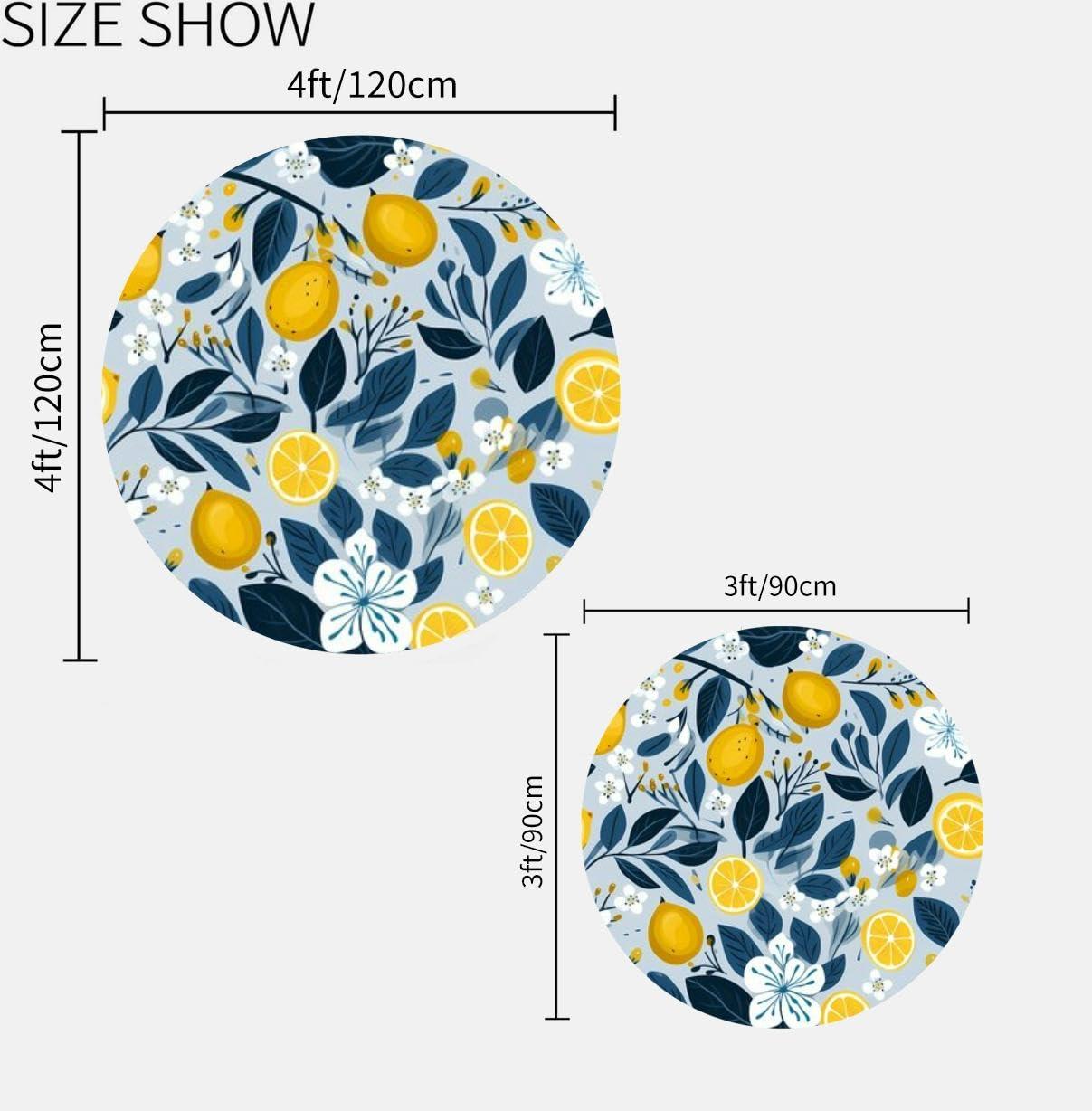 TIAYOUORTY Small Round Rug 3ft Circular Circle Rugs Round Bathroom Entryway Bedroom Kitchen Washable Area Rug Carpet 3 Feet Lemon Drawing White Blue and Yellow Rug