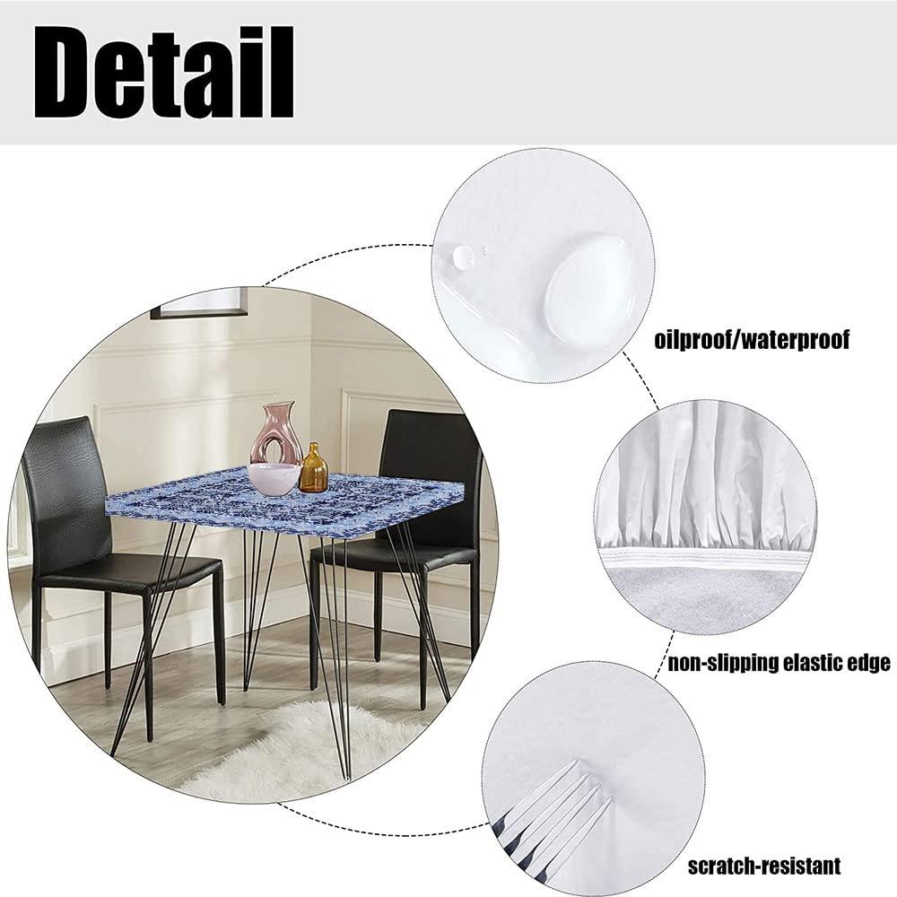 CESGFC Paisley Tablecloth, Paisley Style Print, Elastic Edge, Suitable for Table Decoration, Buffet and Camping, Fit for 47\"x47\" Square Table