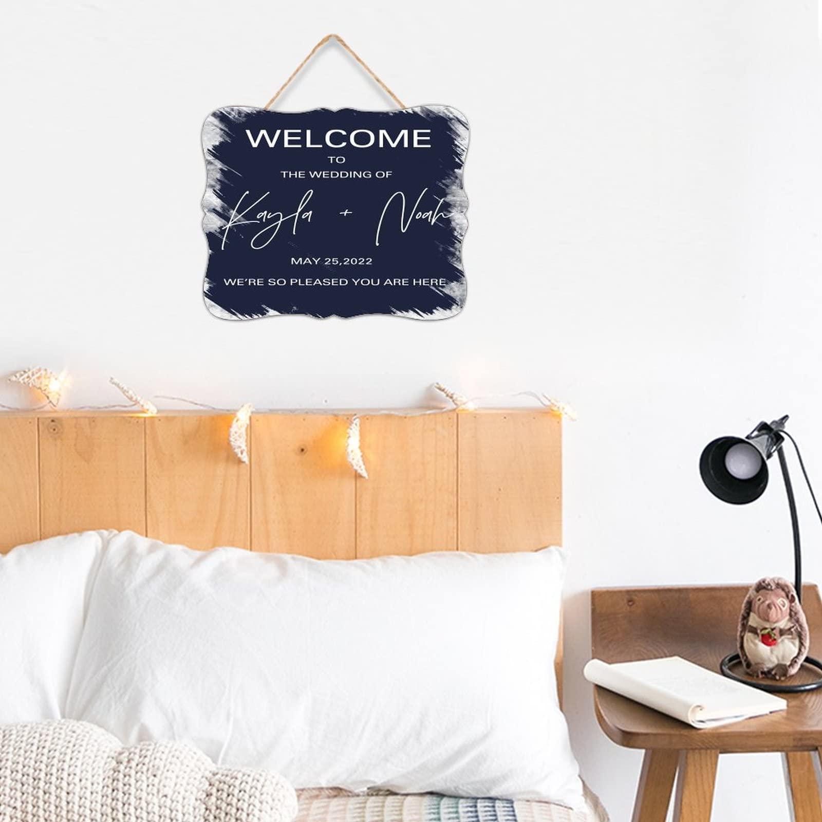 Wtwentin12 Welcome to The Wedding of Distressed Wall Dcor Wood Plank Hanging Sign 8x10 Inch Guest Book Welcome Cute Wall Art Wood Plaque with Inspirational Quote Home Decor for Living Room Office