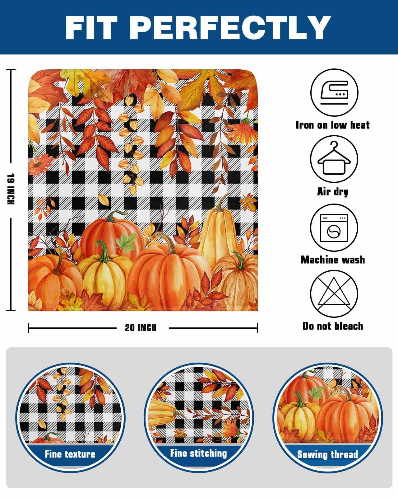 LOVE HOME DAY Fall Thanksgiving Chair Back Covers Set of 8,Orange Pumpkin Maple Leaf Harvest Farm Chair Slipcovers,Black and White Removable Dining Chair Protector for Kitchen Hotel Restaurant Banquet Decor