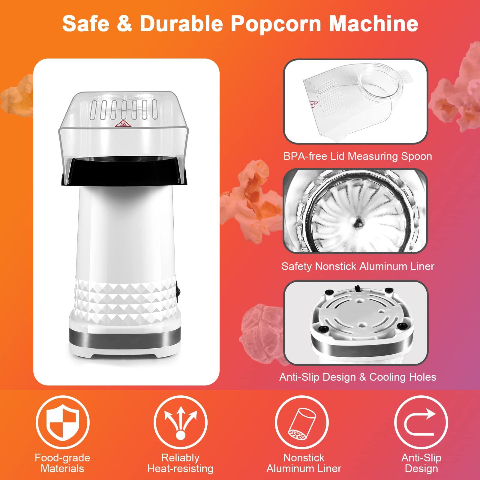 KodaQo Popcorn Maker, 1200W Hot Air Popcorn Popper Machine with Measuring Cup and Top Lid, 2 Minutes Fast, ETL Certified, No Oil Healthy Snacks for Kids, Suitable for Home, Family, Party, Movie Theater