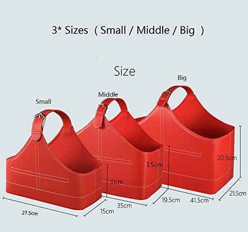 Viewlite Gift Basket Leather Storage Basket,MDF Structure Wine Flowers Fruits Magazine Holder Rack/Bins,with Top Handle for Holiday Presents Gifts Display (Middle, Red)