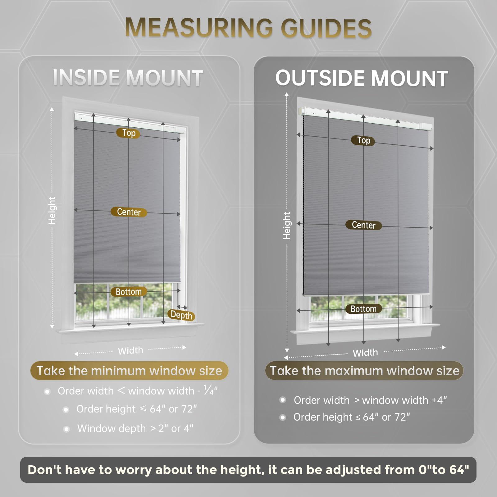 CINONEKO CINONEKO No Drill Motorized Cellular Shades with RemoteCordless Smart Honeycomb BlindsFree Solar Panel Blackout Electric Blinds, No Tools No Drilling Honeycomb Shades,Gray 32x64