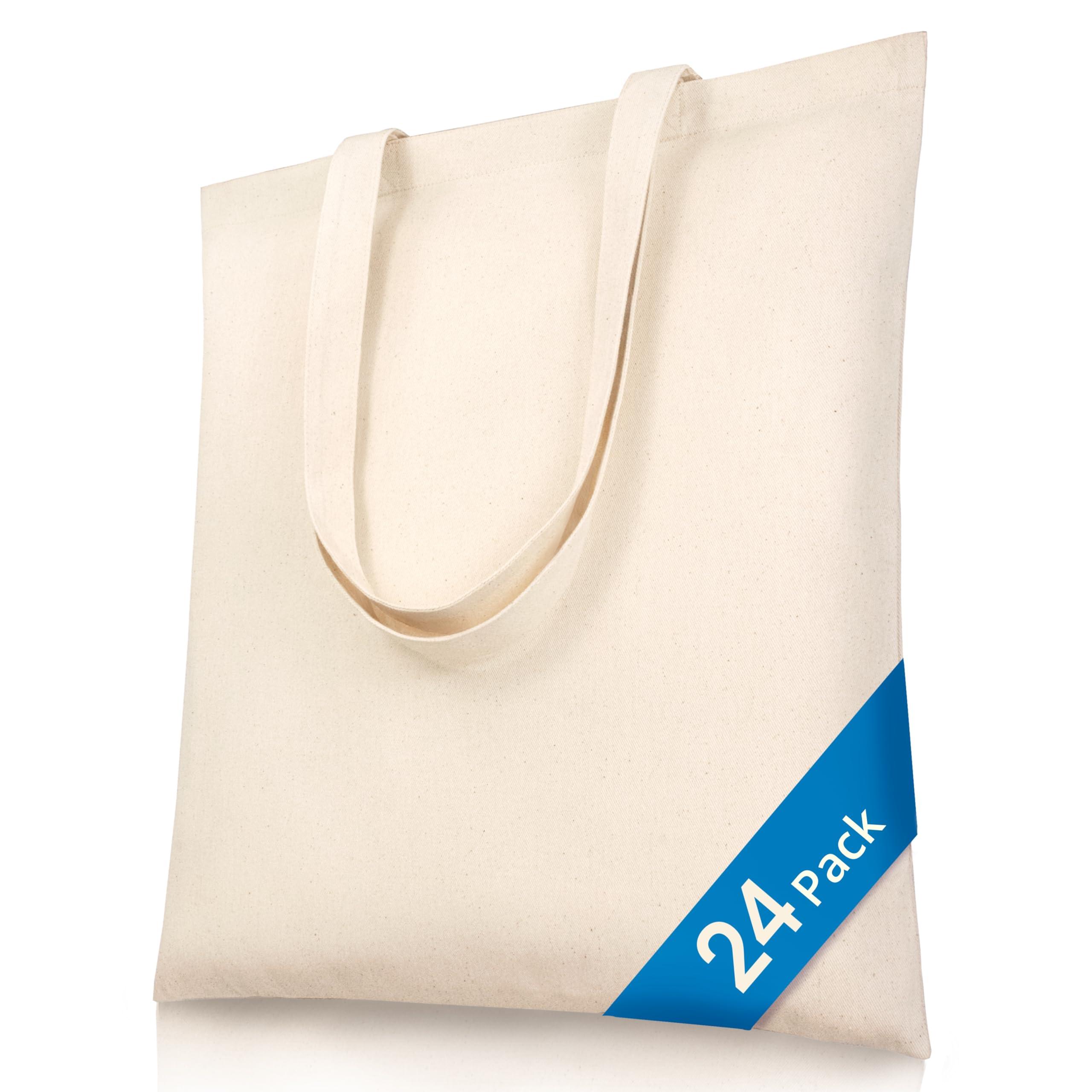 Phicorn Phicorn Blank Canvas Tote Bags Bulk - 7oz 100% Cotton, 15\"x16\", Reusable Grocery Bags - Plain Tote Bag for Craft and Painting (24-Pack)