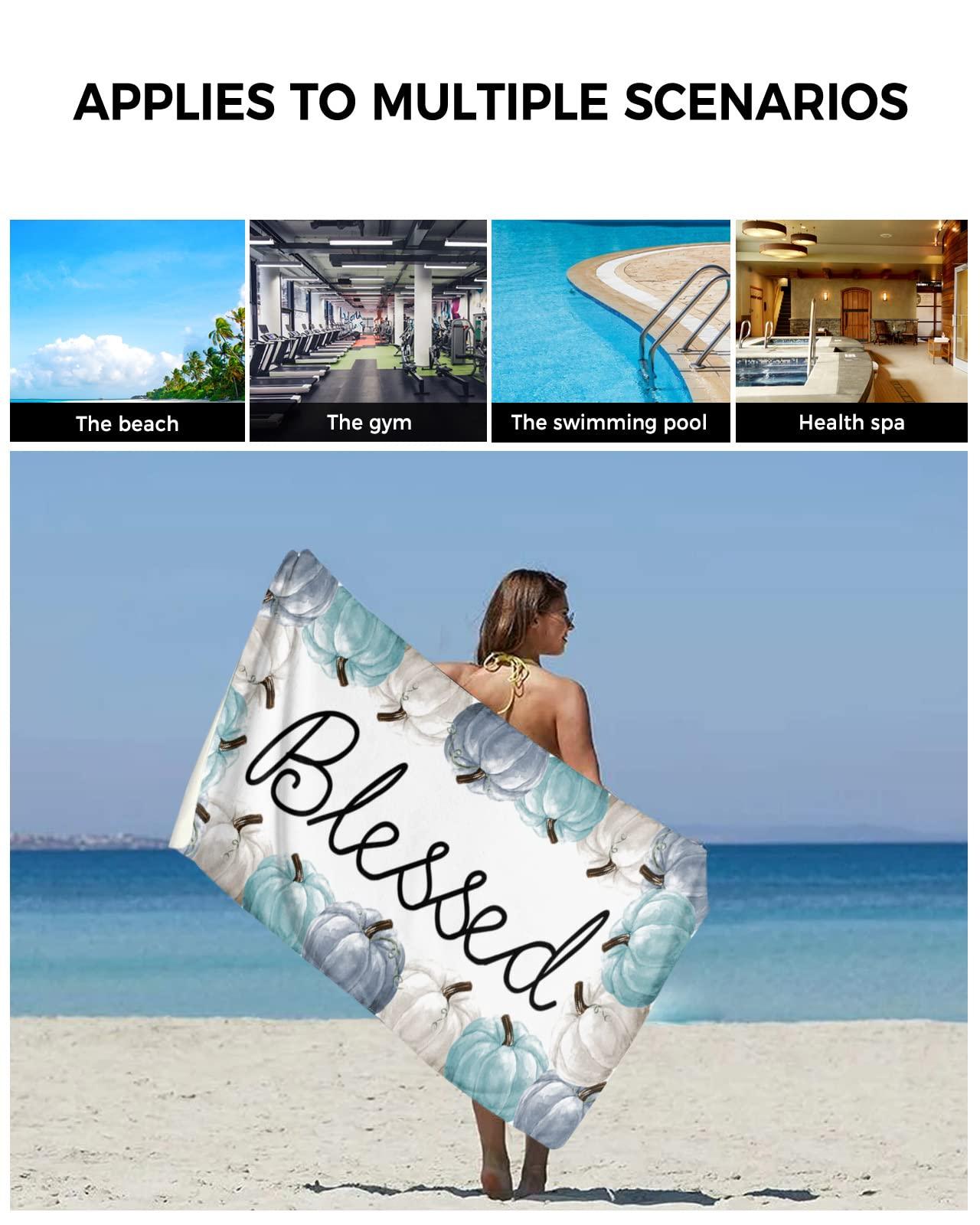 ZOE GARDEN Fall Pumpkins Bathroom Towel Set,Microfiber Bath Kitchen Beach Hand Dish Towels Set,Quick Dry Luxury Soft Decorative Towels+Set Clearance Bulk Decor(3-PC) Teal Blue White Autumn Thanksgiving Day