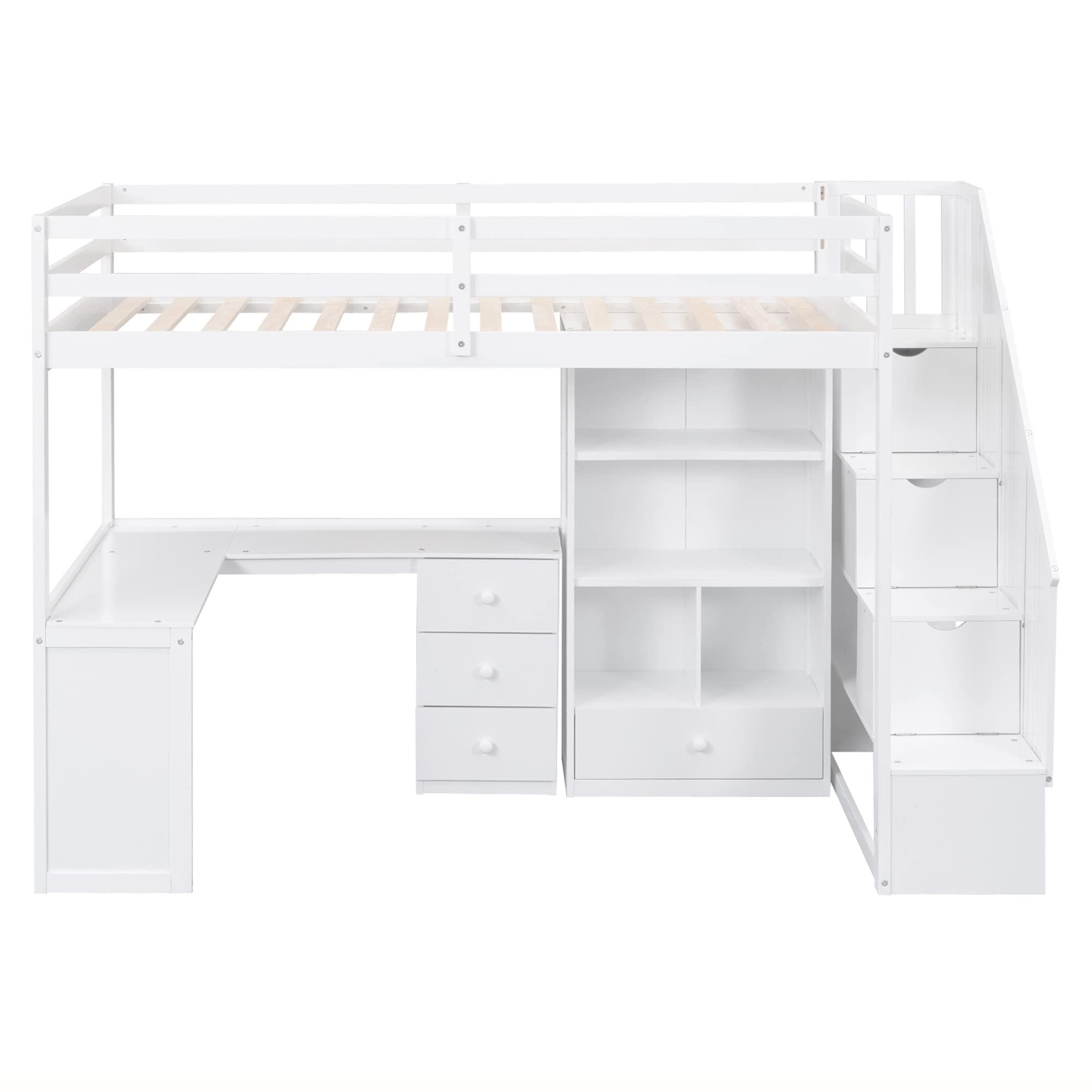 NicBex NicBex Twin Size Loft Bed with Drawers and L-Shaped Desk,Bunk Bed with Cabinet and Storage Staircase,Solid Wood and MDF,Space-Saving,No Box Spring Needed,Loft Bed Frame for Bedroom,Dorm,White