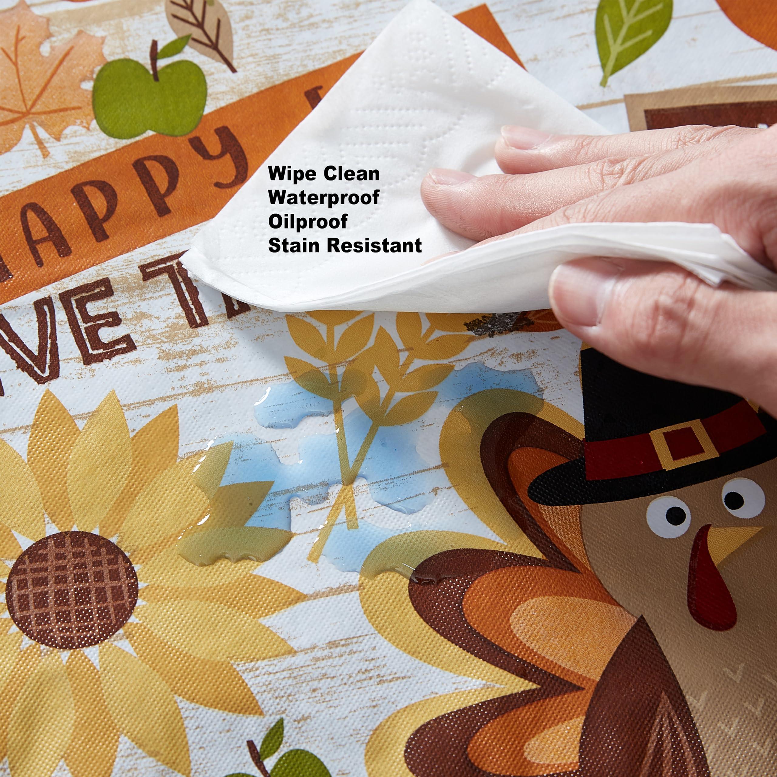 Newbridge Newbridge Happy Thanksgiving Turkey Vinyl Flannel Backed Tablecloth, Whimsical Fall Harvest Kitchen Dining Room Easy Care Vinyl Tablecloth with Flannel Backing Tablecloth, 52 x 70 Oblong/Rectangle