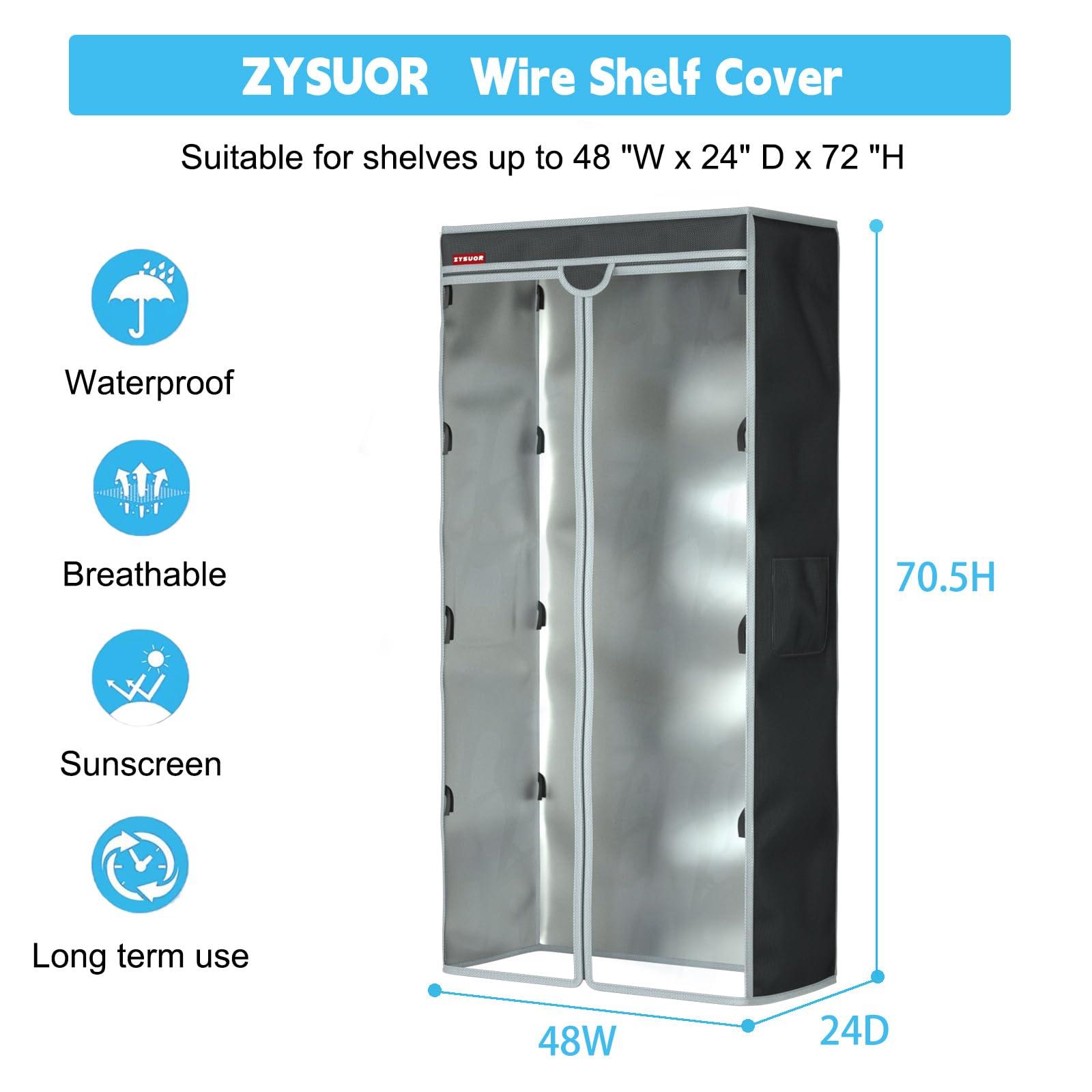ZYSUOR ZYSUOR Shelf Cover Wire Rack Cover Shelving Cover, dustproof, Waterproof, Sunscreen, Front Transparent Panel Design for Easy Viewing, Suitable for 48" Lx24 Dx72 H (Cover only)