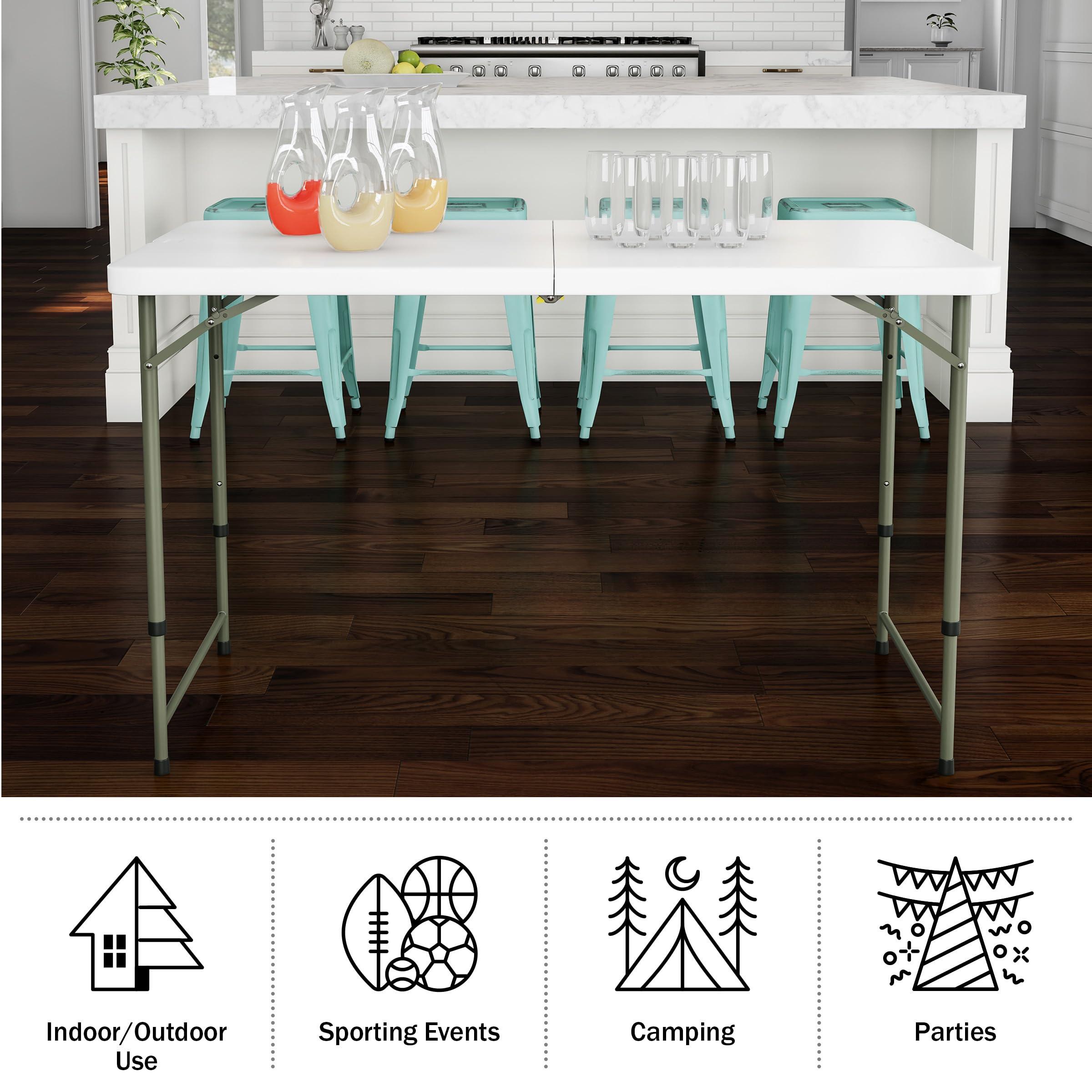 Everyday Home Adjustable Folding Table - Portable 4-Foot Plastic Utility Tabletop with 2 Height Settings - Indoor and Outdoor Seating by Lavish Home (White)