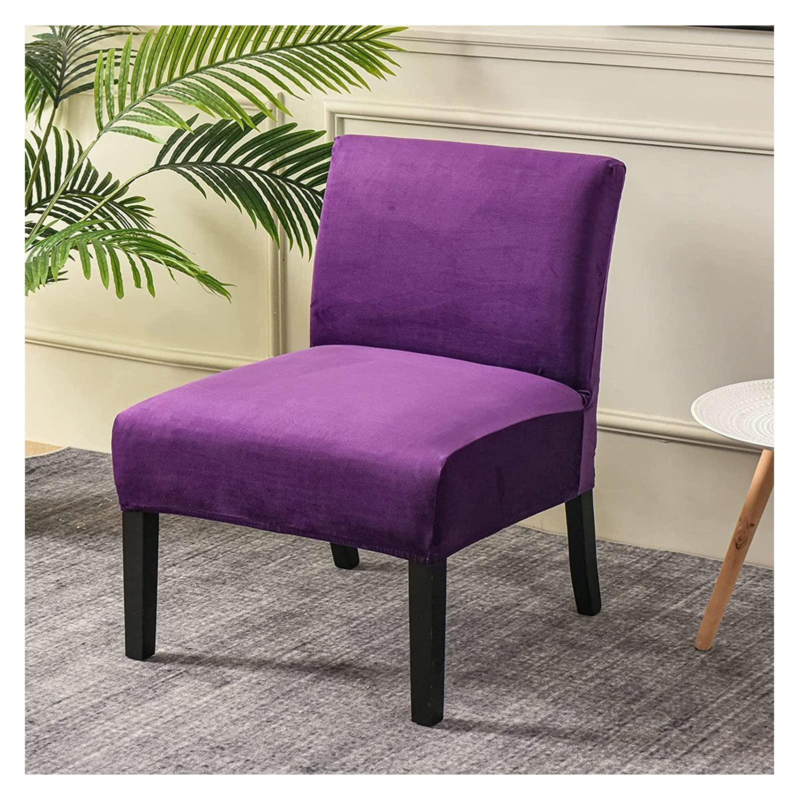 XOOTOO XOOTOO Stretch Armless Chair Slipcovers, Velvet Accent Chair Covers Soft Spandex Armless Accent Chair Slipcovers Furniture Protector Machine Washable for Living Room Kids (Purple,Set of 1)