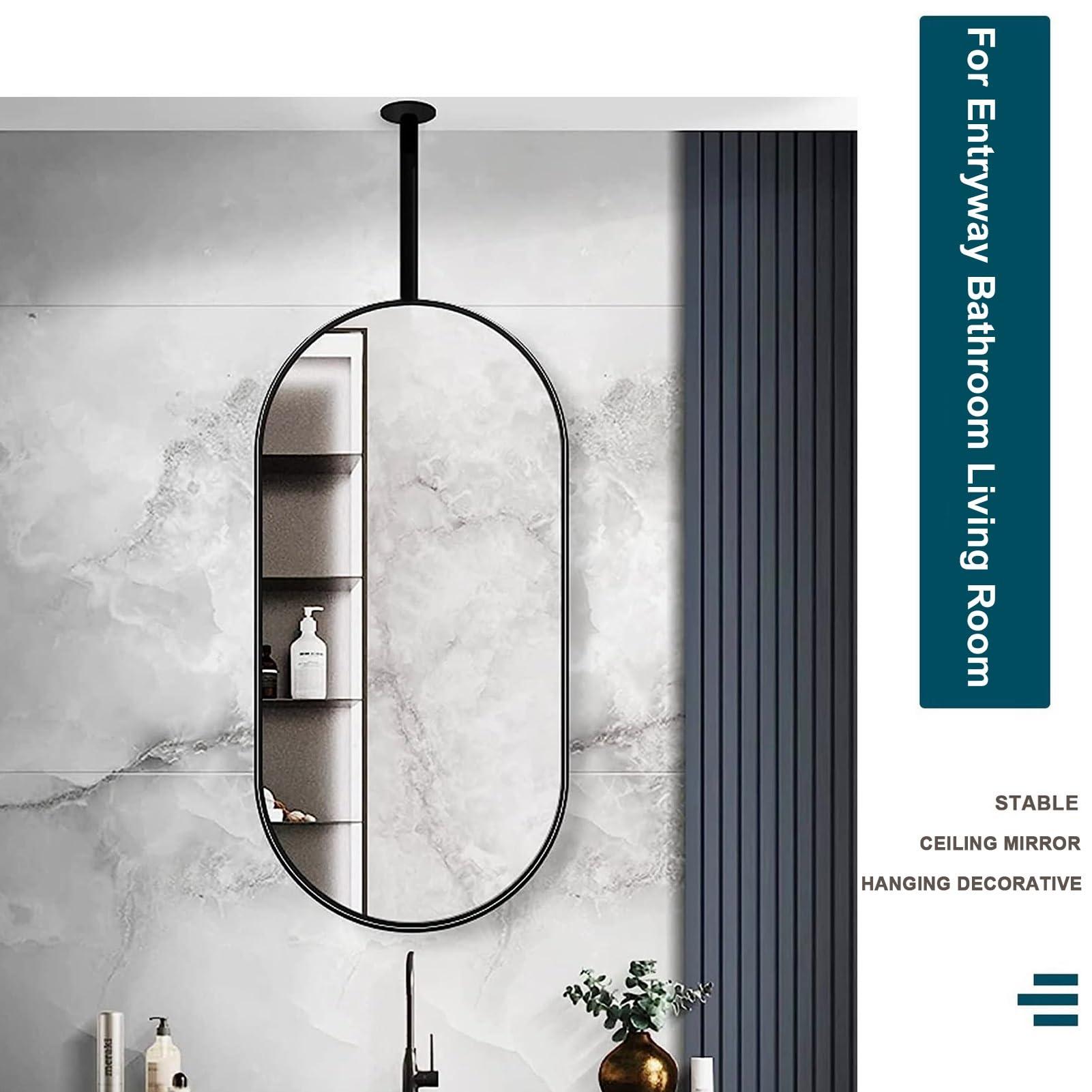SXBHDM Ceiling Mounted Mirror with Black Metal Frame, Modern Decorative Mirrors Bathroom Vanity Mirror Hanging Rod Mirror for Bathroom Washroom Entrance Hallway (Size : 40cmx60cm)