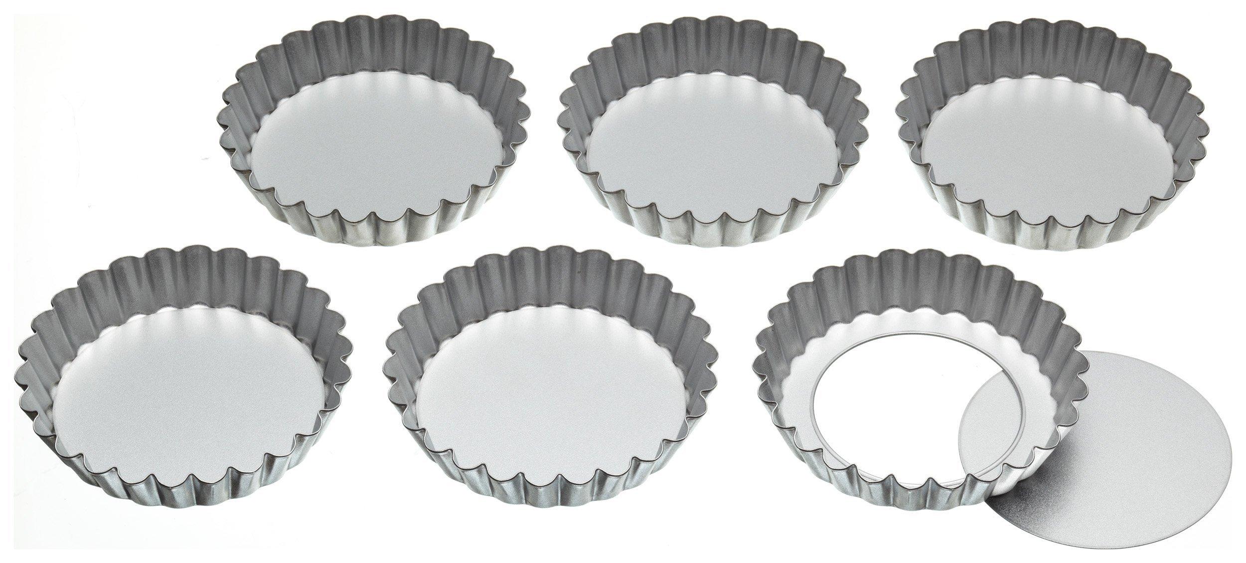 Kitchen Craft KitchenCraft Mini Tart Tin with Loose Bottom, Stainless Steel Tart Tins, Freezer Safe, 10cm (4\'\') Set of 6, Silver