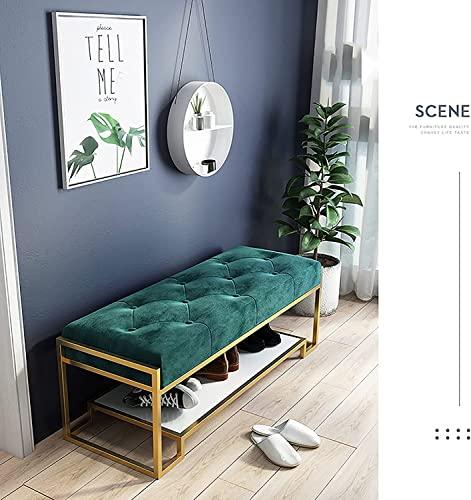 ORBATT Entryway Bench, Shoe Bench for Living Room, Shoe Storage Bench Entryway Shoe Rack with Cushioned Seat for Entryway Living Room Bedroom Hallway Metal Furniture ( Color : Dark Green , Size : 80*40*43cm