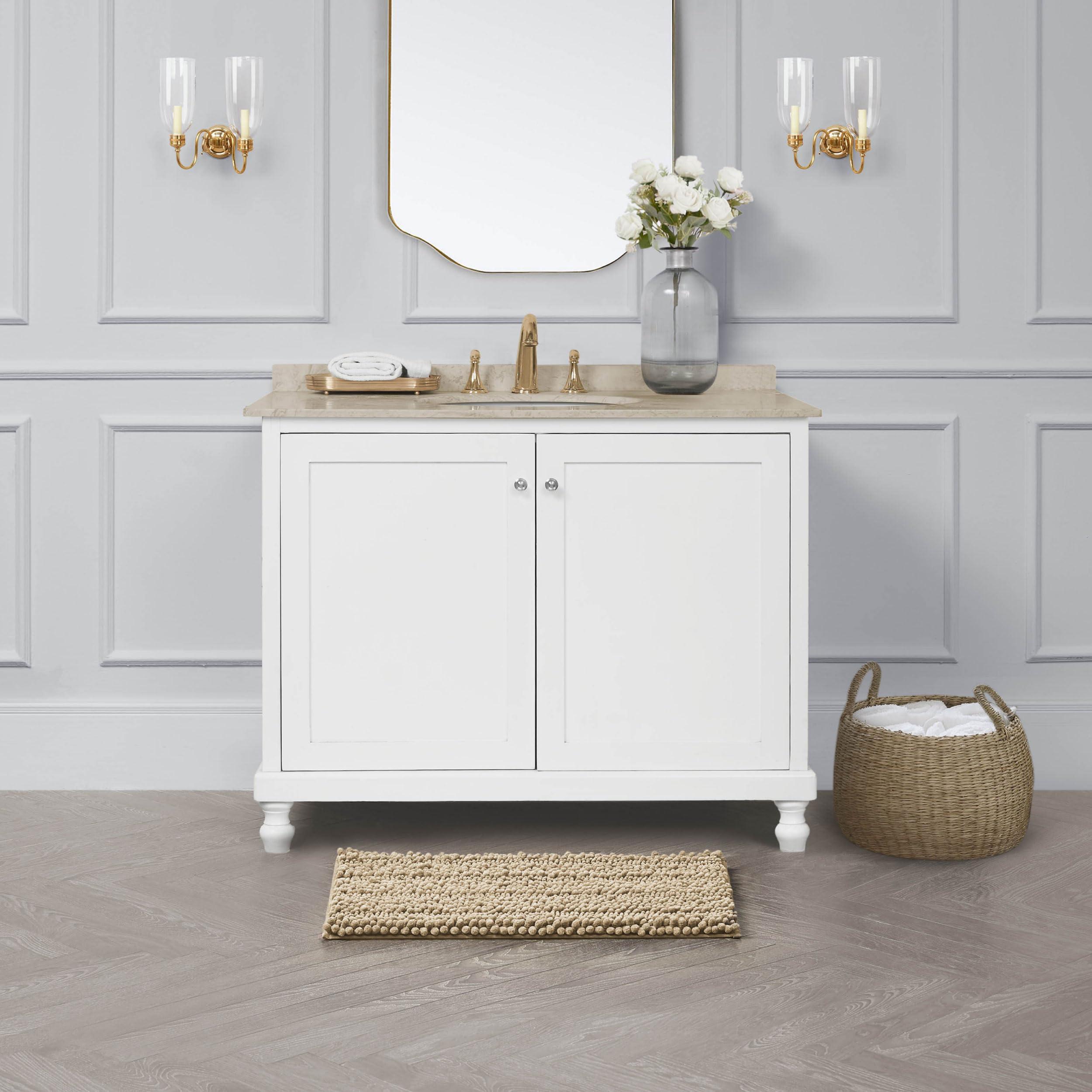 Laura Ashley Laura Ashley Astor Chenille Bath Mat | 100% Polyester | Premium Bathroom Dcor | Machine Washable | TPR Backing Measures 17 x 24 | Linen