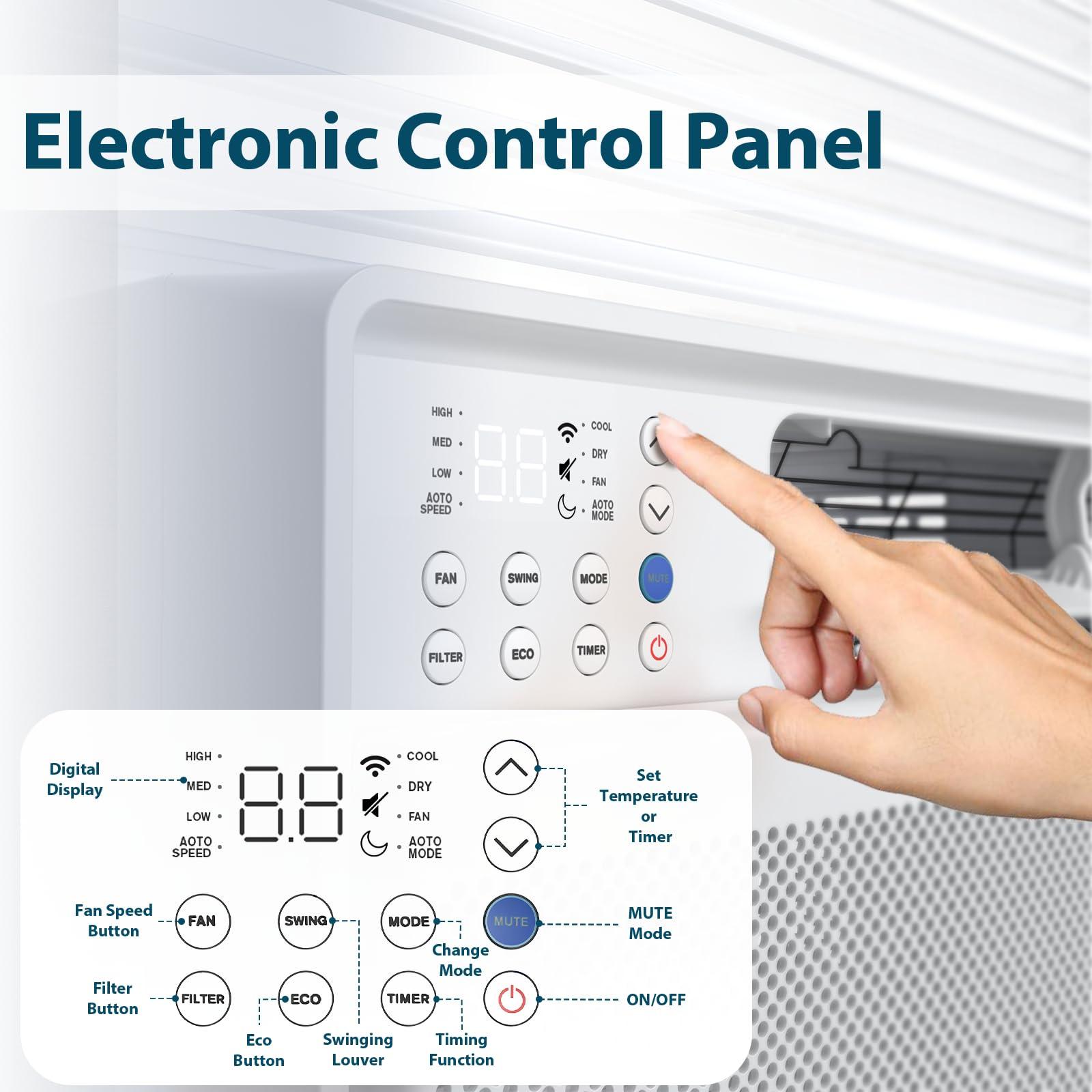 Antarctic Star Antarctic Star Window Air Conditioner, 12000BTU, Cools up to 450 Sq.Ft. 6 modes, 24H Timer, Remote Control, Full Window View Low Noise Quiet Operation, Adjustable Louvers, White