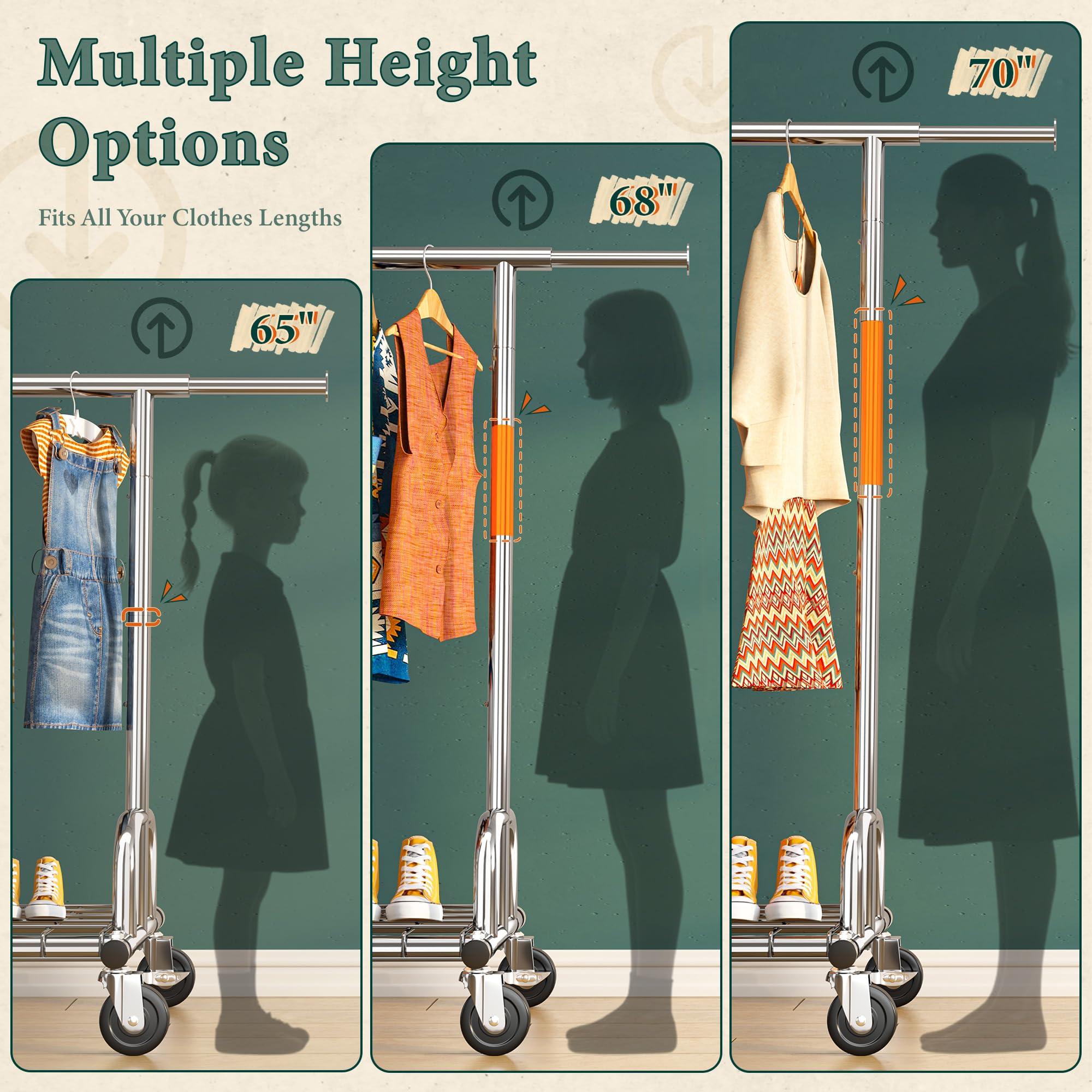 Raybee Raybee Heavy Duty Clothes Rack, Clothing Rack Load 485 LBS, Metal Garment Rack, Rolling Clothes Racks for Hanging Clothes, Portable Clothes Rack with Sturdy Wheels