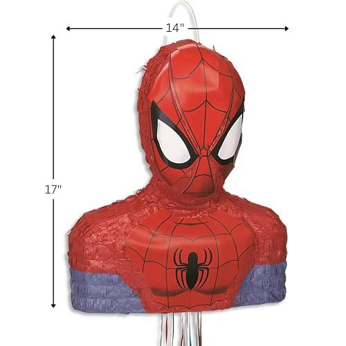 Unique Spiderman 3D Pull String Pinata - 17\" x 14\" (1 Pc.) - Easy to Set-Up Birthday Decorations & Party Supplies - Perfect Fun Party Game for Birthdays, Themed Parties, Baby Showers & More
