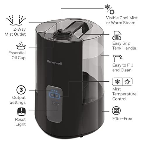Honeywell Honeywell Dual Comfort Cool + Warm Mist humidifier. Humidifier for Bedroom, Office, Living Room and Home. Provides Temporary Relief from Dry air discomforts - Black, HWC775B
