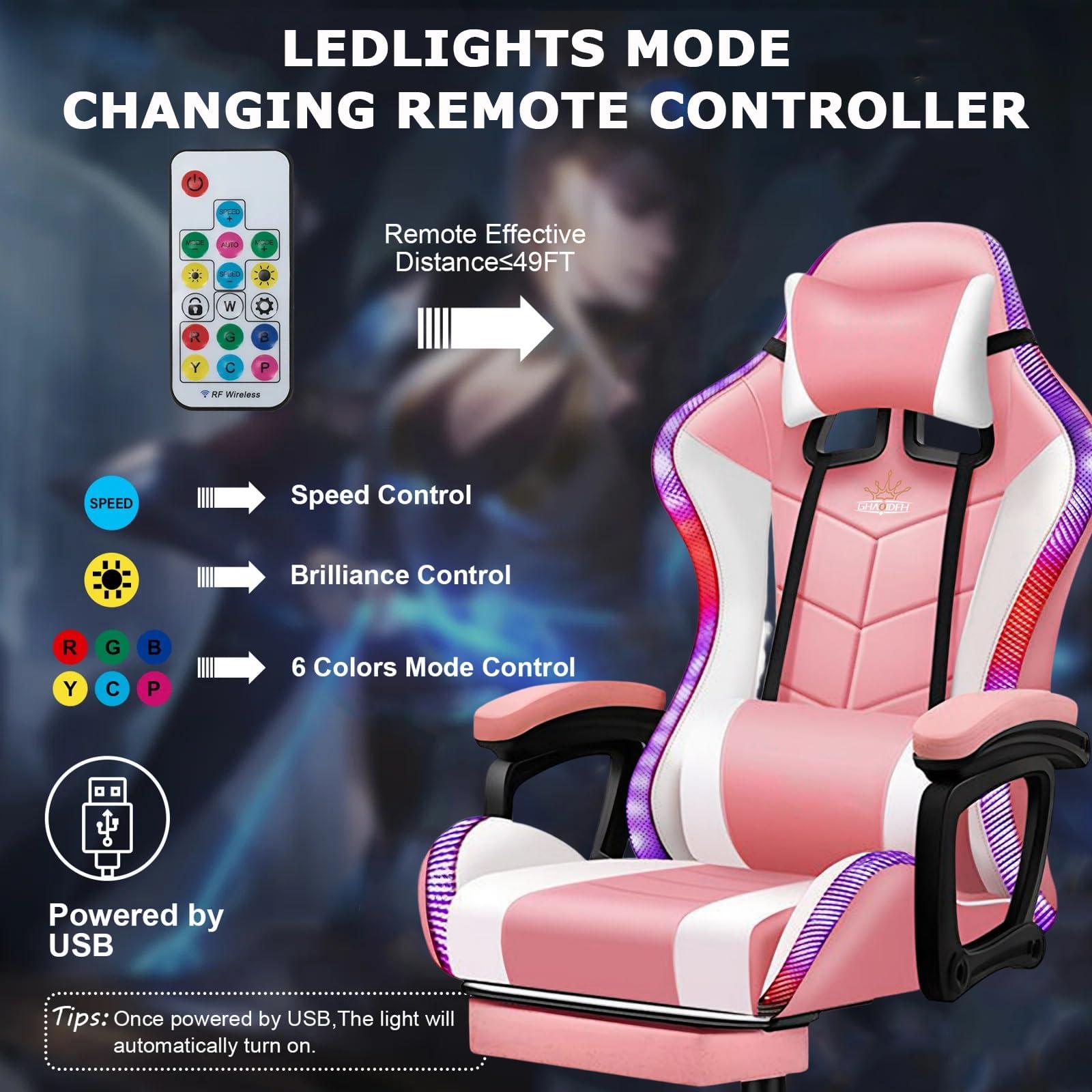 FZYUAN FZYUAN Video Gaming Chairs with LED Light, Bluetooth Speakers Computer Chair with Full Massage Lumbar Support, Ergonomic Pro Gaming Chair for Retractible Footrest and Backrest Adjustable,White