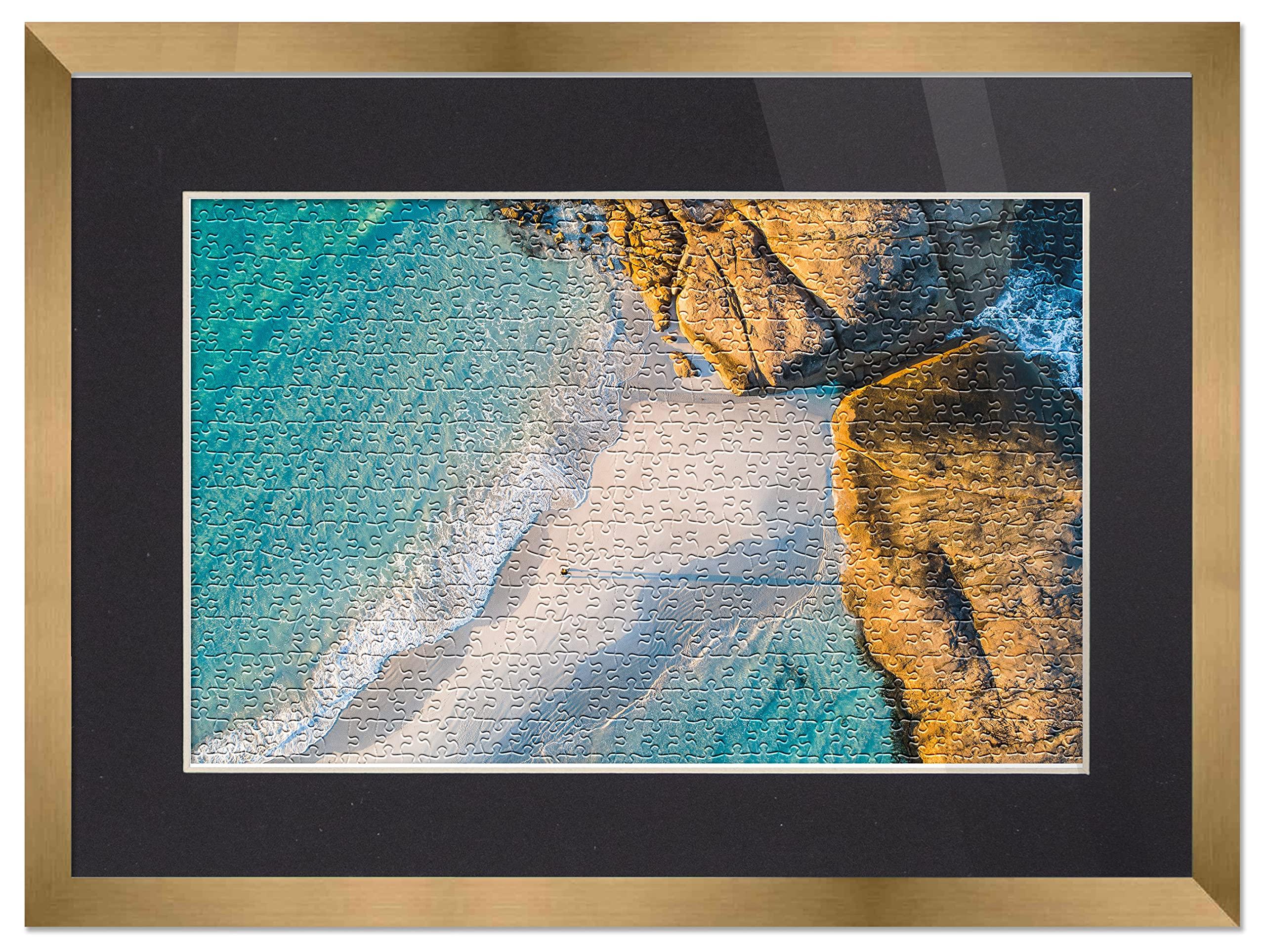 CountryArtHouse CountryArtHouse 20x26 Frame Matted to Display 18x24 Puzzle with Peel & Stick Puzzle Glue Sheets Bronze Gold Wood With Black Photo Mat, Acrylic Plexiglass, Foam Board Backing and Hanging Hardware