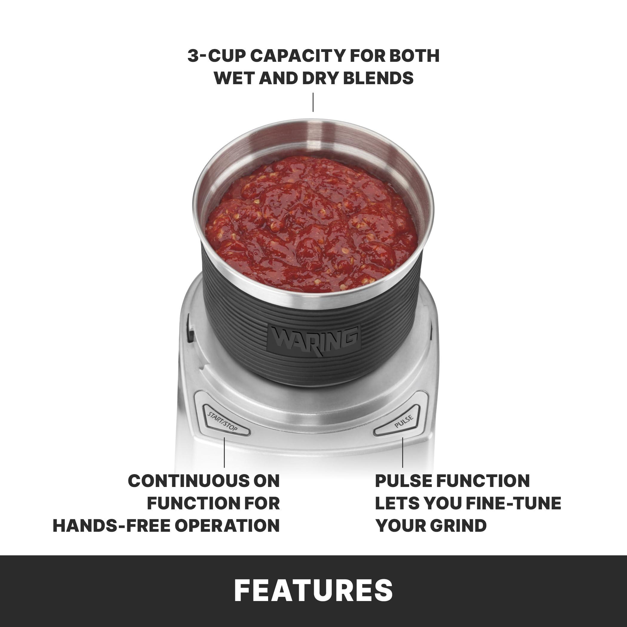 Waring Waring Commercial WSG60 3 Cup Spice Grinder, 1 HP Motor, 20,000 RPM\'s, Pulse Actuation, Includes 2 stainless steel grinding-bowls-120V, 175W, 5-15 Phase Plug, 0.9 cu. ft.