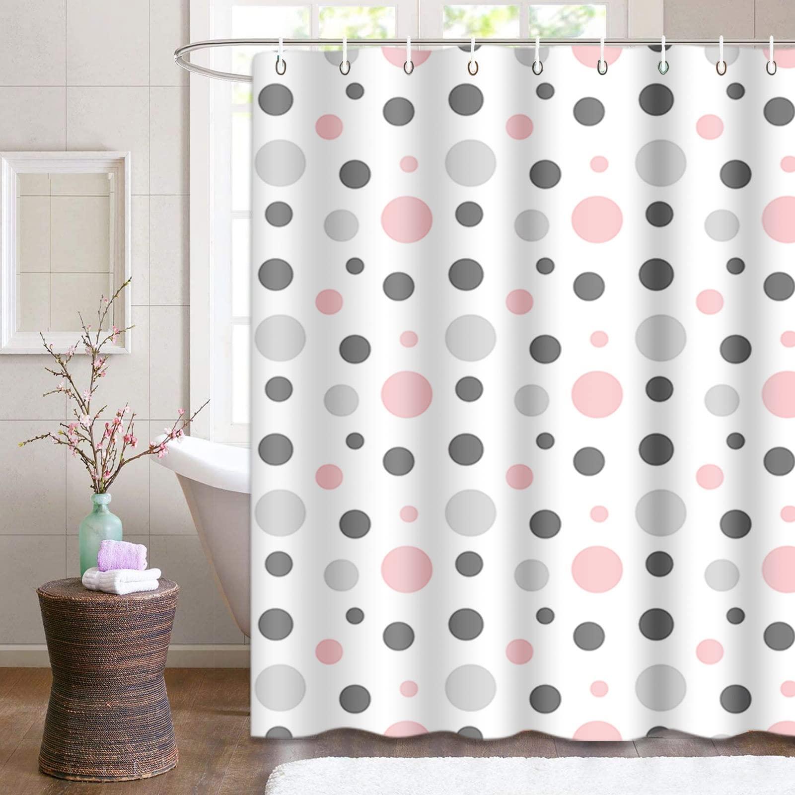 Emvency Emvency Shower Curtain Geometric Pink Gray White Modern Polka Dot Pattern Retro Waterproof Polyester Fabric 72 x 72 Inches Bathroom Set with Hooks