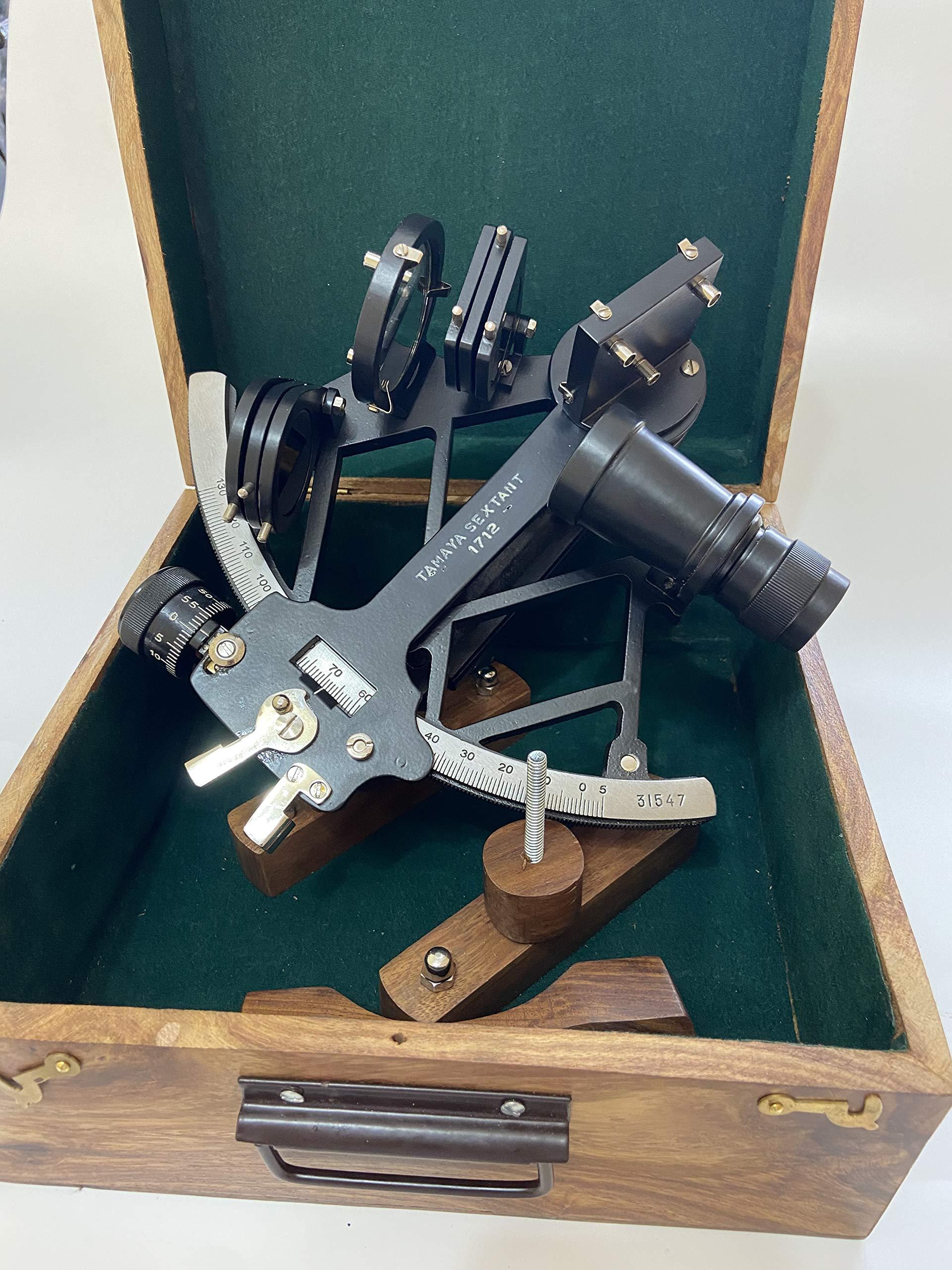 Malla Malla Nautical 9\" Solid Aluminum Working Navigational Tamaya 1917 Sextant with Wooden Box