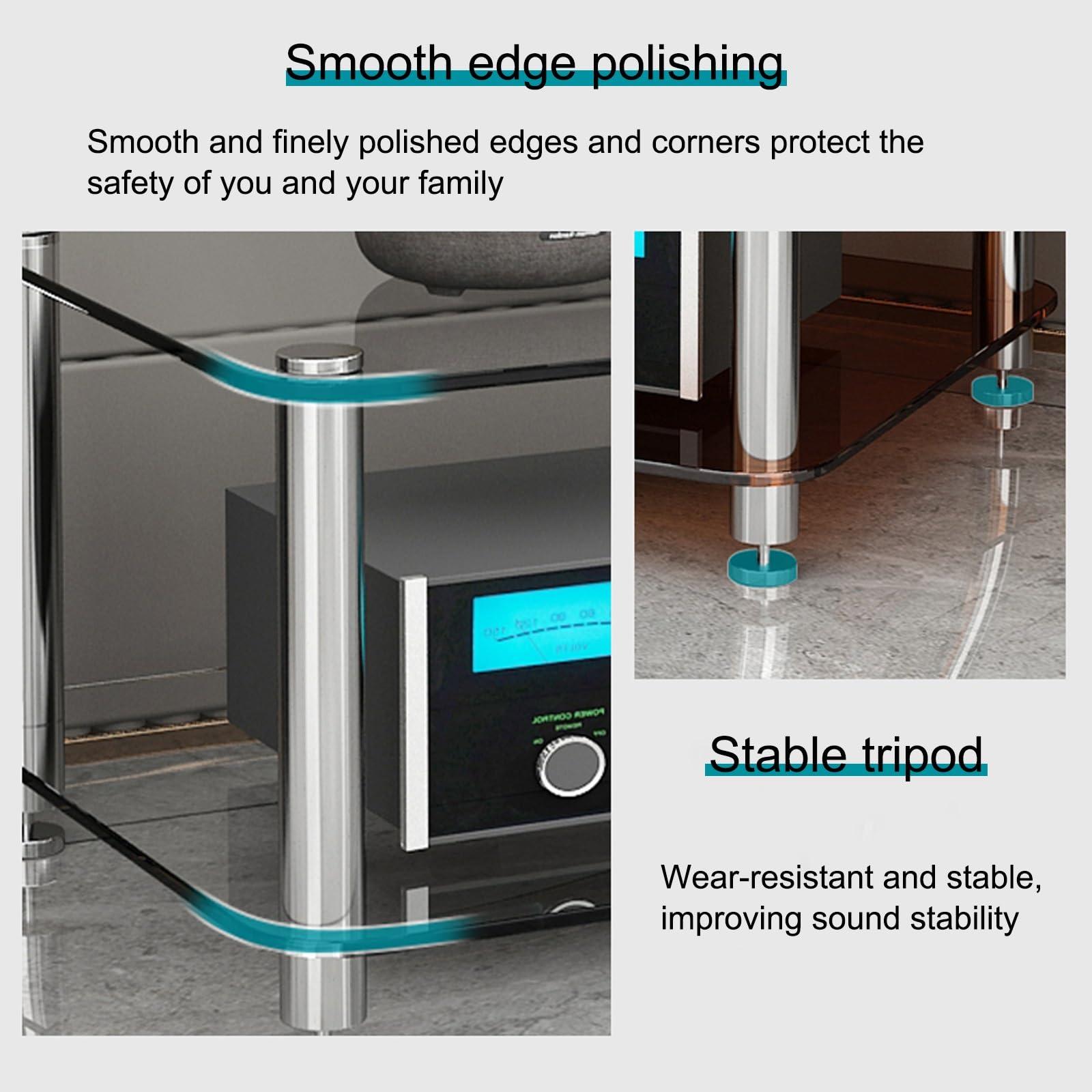 STCERY Stereo Cabinet, AV Cabinet Audio Rack, Tempered Glass Shevles, Modern Audio-Video Media Stand, for TV, Xbox, Gaming Consoles, Media Component, Streaming Device(Brown)